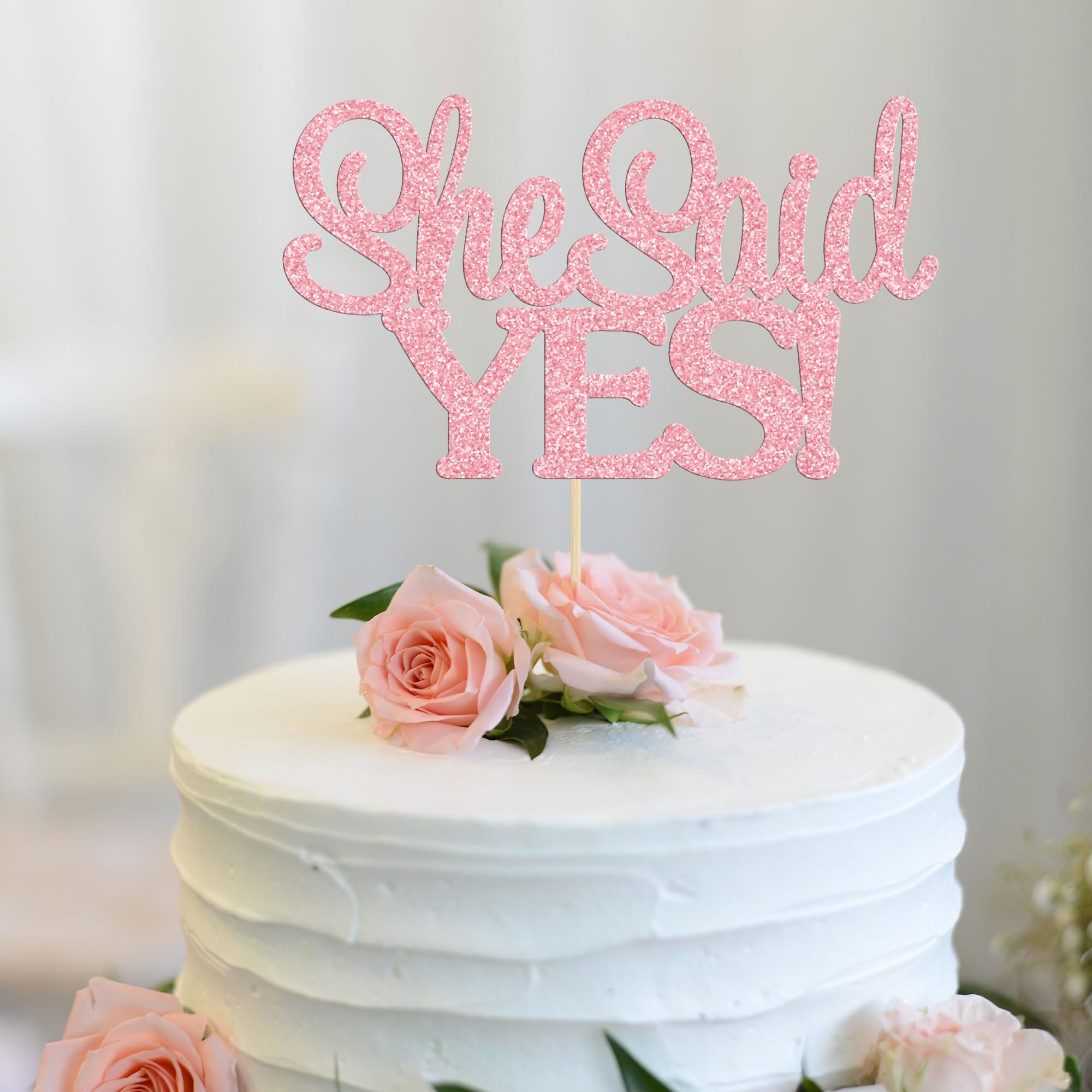 Pink 'She Said Yes' Cake Topper for Wedding & Bridal Shower