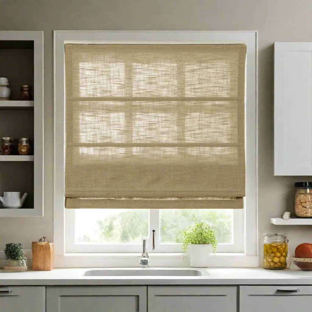 Linen Roman Shade Cordless Window Treatment - Blackout Custom Size for Living Room & Bedroom | Home Decor & Light Control Solution