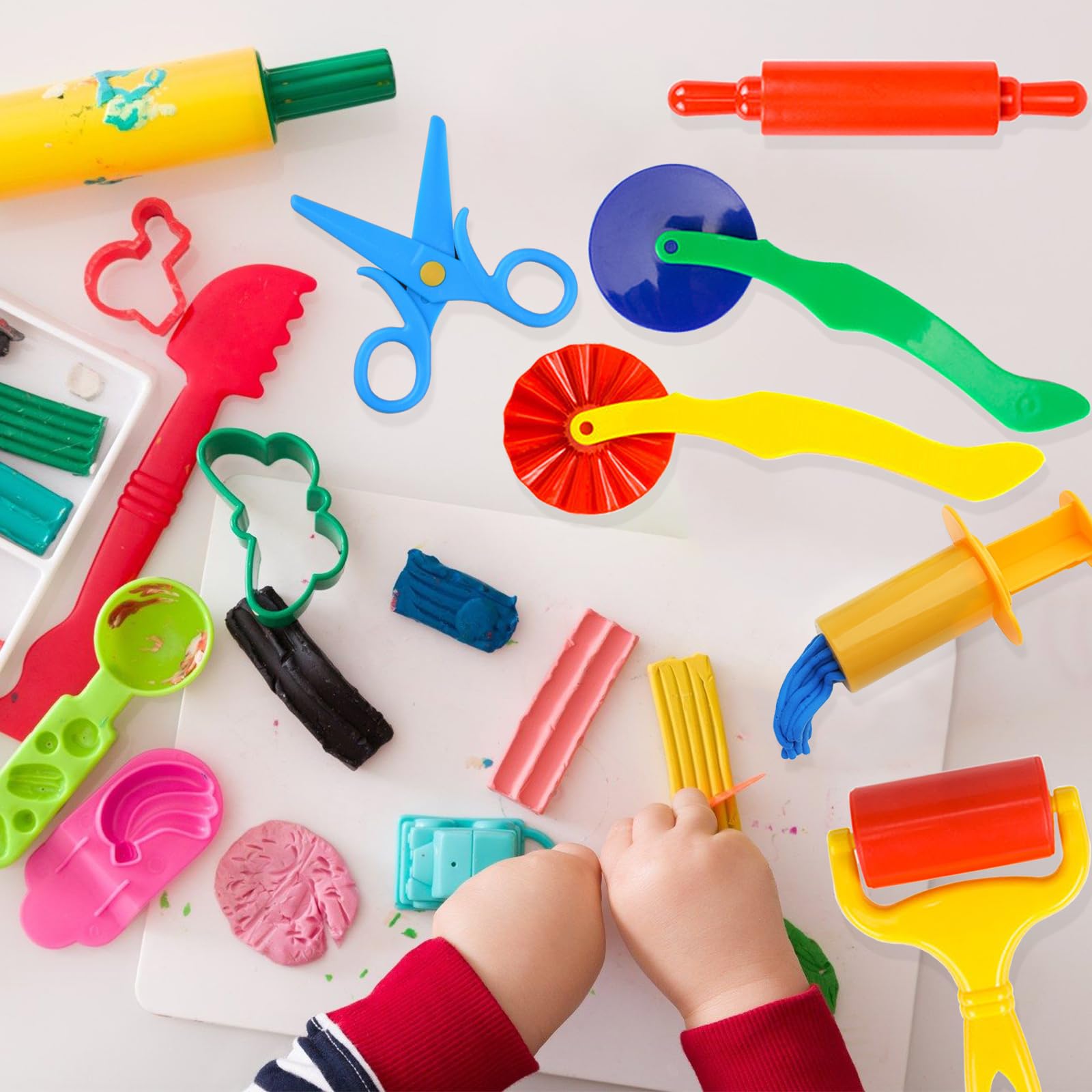 9-Piece Kids Dough Tool Kit - Clay & Playdough Starter Set with Cutters, Roller, Rolling Pins, Safety Scissors & Extruder - Perfect for Arts & Crafts, Sensory Play & Early Learning Activities