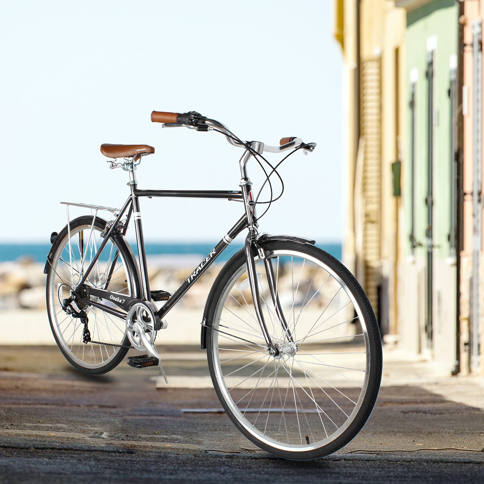 Tracer Osaka Hybrid Bikes for Women & Men - Steel Frame, 7-Speed/Inter-3 Speed, 700c Wheels - Comfortable City & Commuter Bike for Urban Riding, Daily Commute & Leisure Cycling - Multiple Colors Available