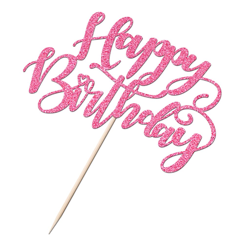 Handmade Glitter Happy Birthday Cake Topper - Pink Birthday Party Cake Decorations for Anniversary & Birthday Celebrations - Perfect for Wedding, Baby Shower, and Special Event Decorations