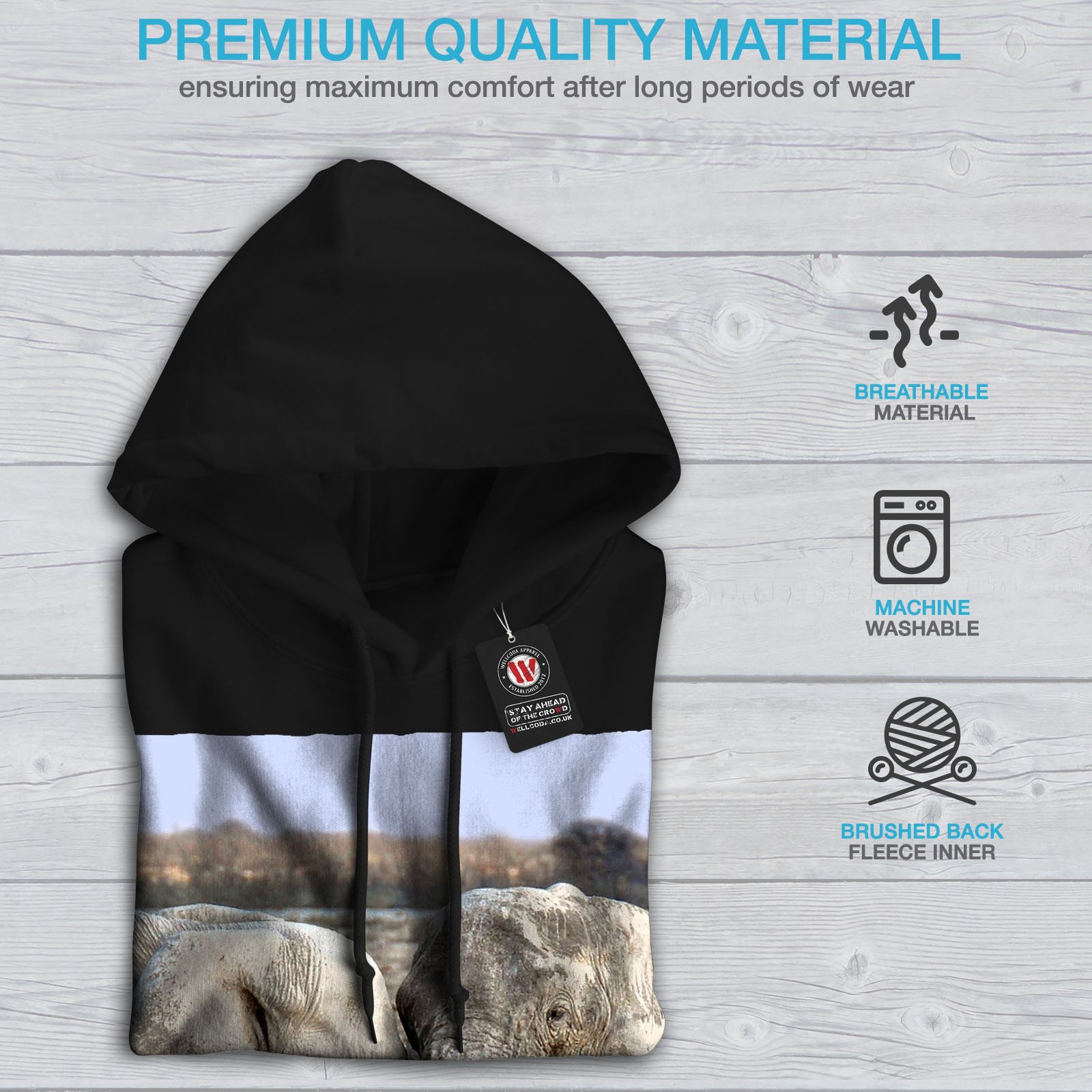 Wellcoda Men's Elephant Love Wild Hoodie - Soft Cotton Muddy Hooded Sweatshirt for Casual Wear, Street Style & Outdoor Adventures