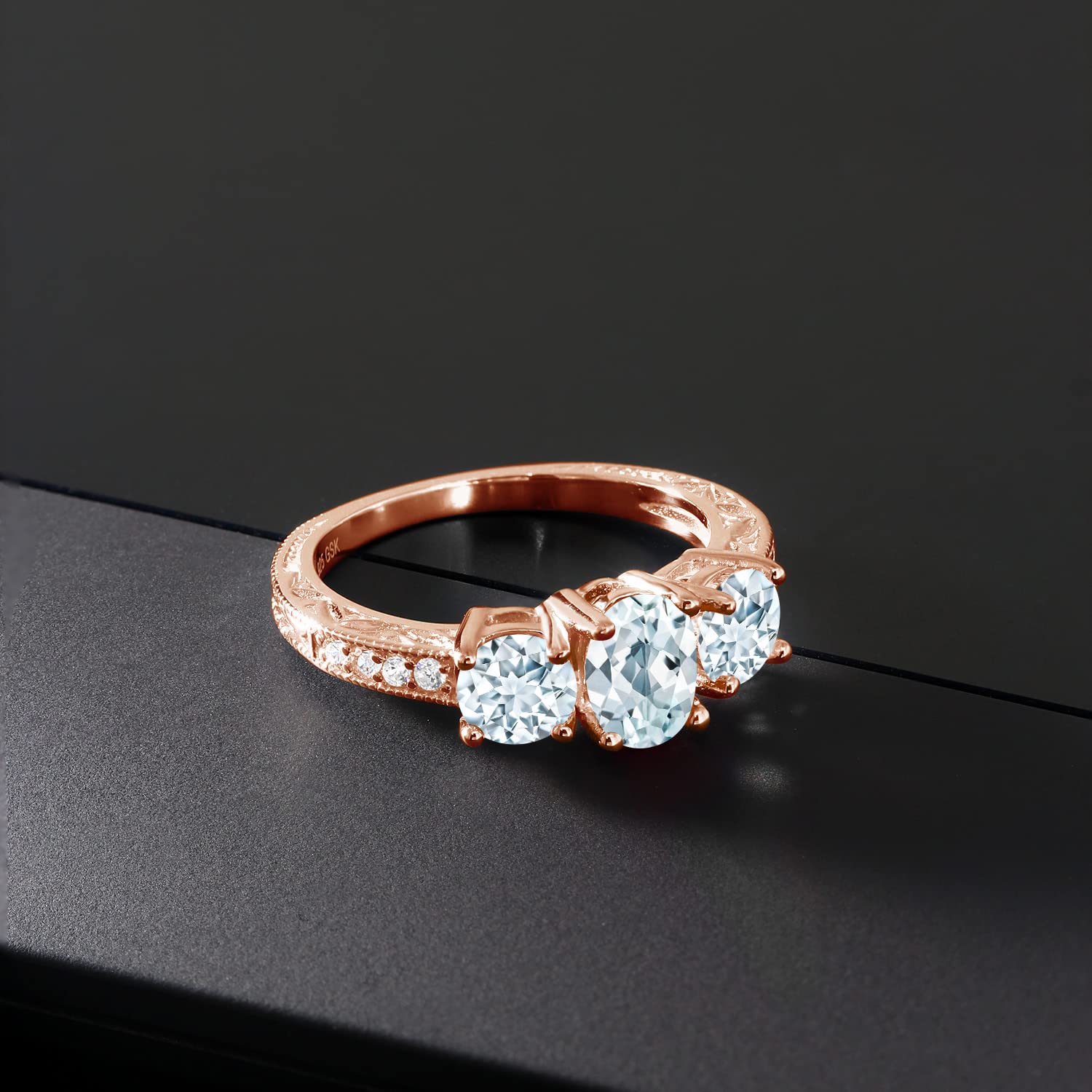 1.87 Ct Oval Sky Blue Aquamarine Ring - 18K Rose Gold Plated Silver with Moissanite | Gem Stone King | Elegant Engagement, Wedding, Anniversary Jewelry Gift for Women