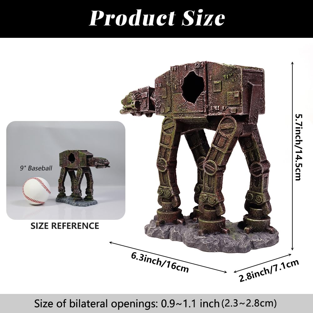 Star Wars AT-AT Fish Tank Decorations - Small Aquarium Decor for Betta Fish, Hideout & Play - Perfect for Sleep, Rest & Stress Relief in Home & Office Aquariums