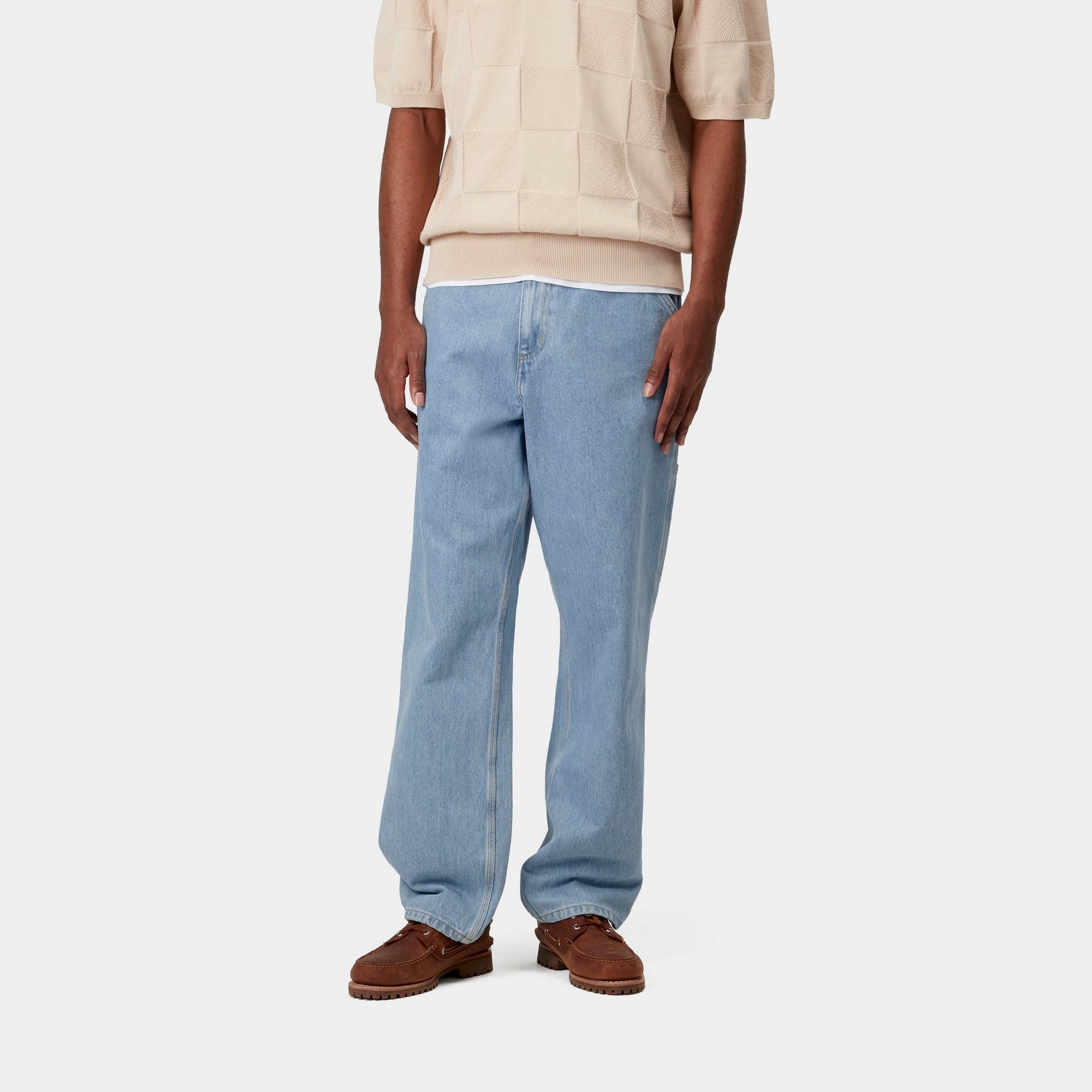 Single Knee Denim Pants for Men - Stone Bleached Blue Jeans | Durable & Comfortable for Casual Wear, Work, and Outdoor Activities