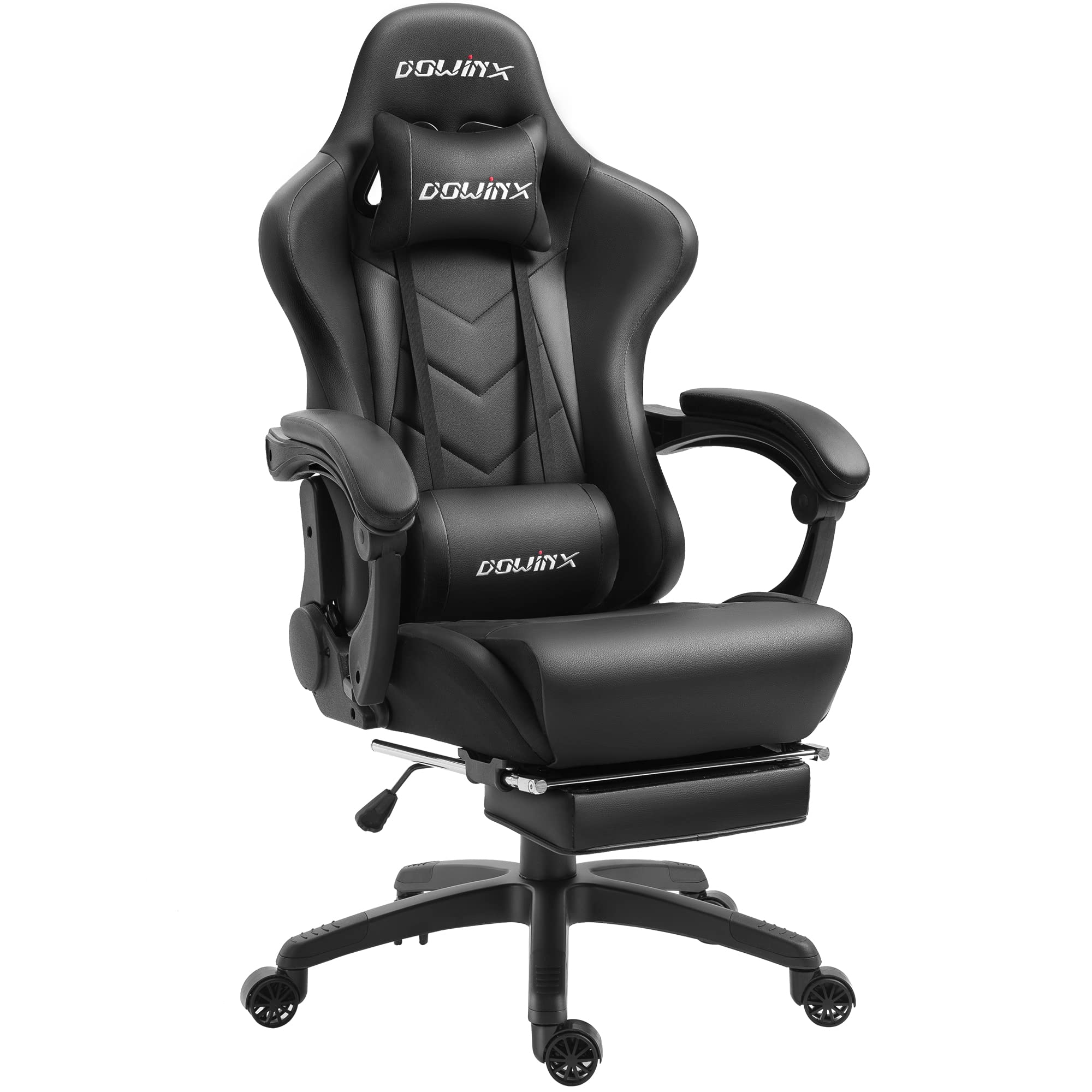 Dowinx Ergonomic Gaming Chair with Massage Lumbar Support & Footrest - Racing Style PU Leather Office Computer Chair for Esports Gamers (Black) | Perfect for Gaming Setup, Home Office & Streaming Studio