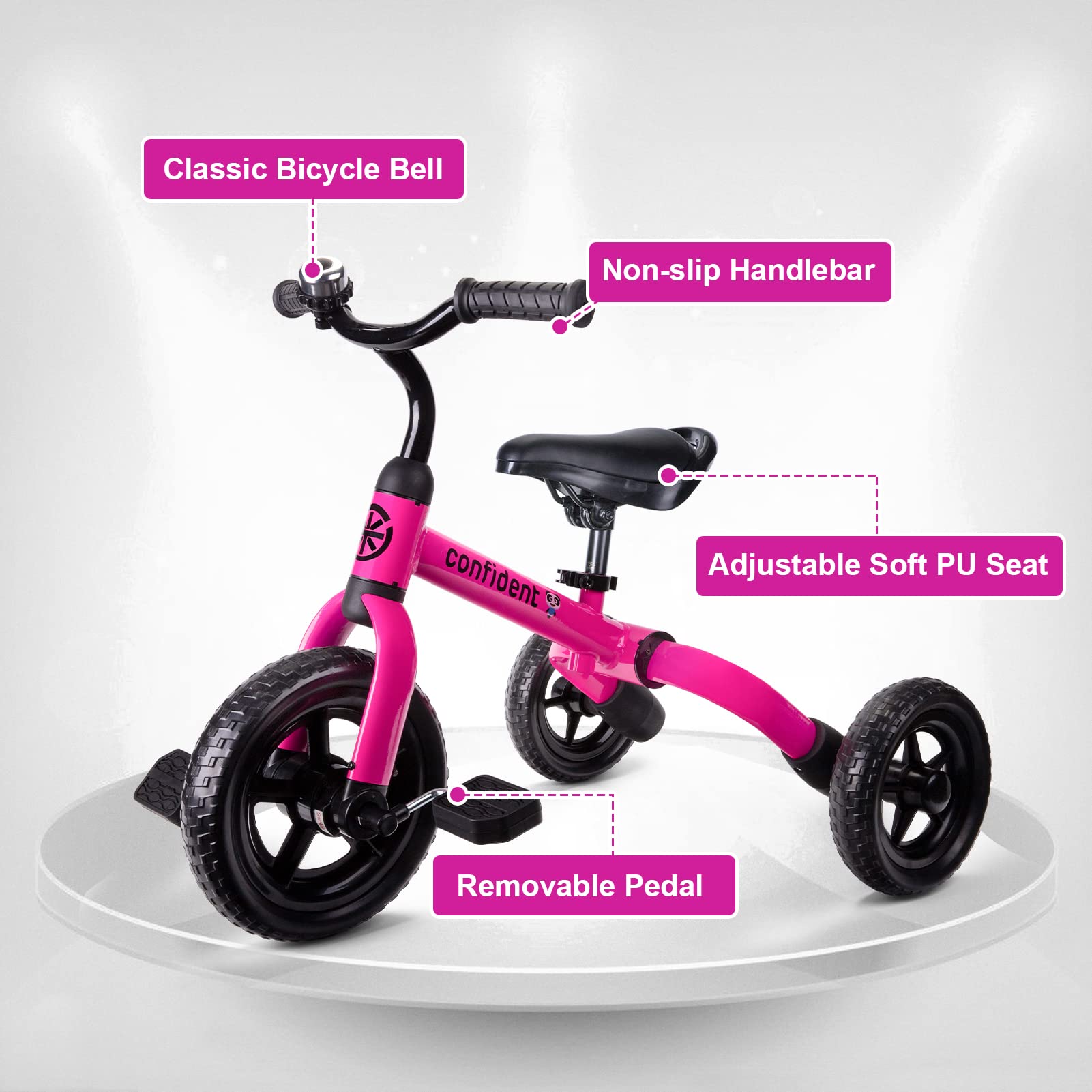 Ancaixin 3-in-1 Adjustable Toddler Tricycle for Kids Ages 2-5 | Convertible Balance Bike with Detachable Pedals & Bell | Foldable Design | Perfect Birthday, Christmas & New Year Gift (Pink) | Ideal for Outdoor Play, Park Rides & Learning to Cycle
