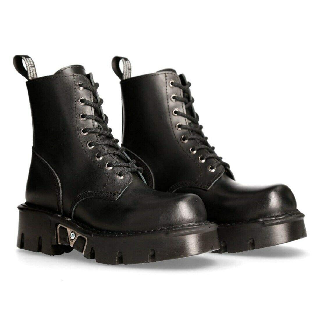 New Rock Mili-084N-S3 Black Gothic Military Boots - Unisex 8-Eyelet Biker Shoes for Men & Women | Perfect for Motorcycle Riding, Goth Fashion & Punk Style Outfits