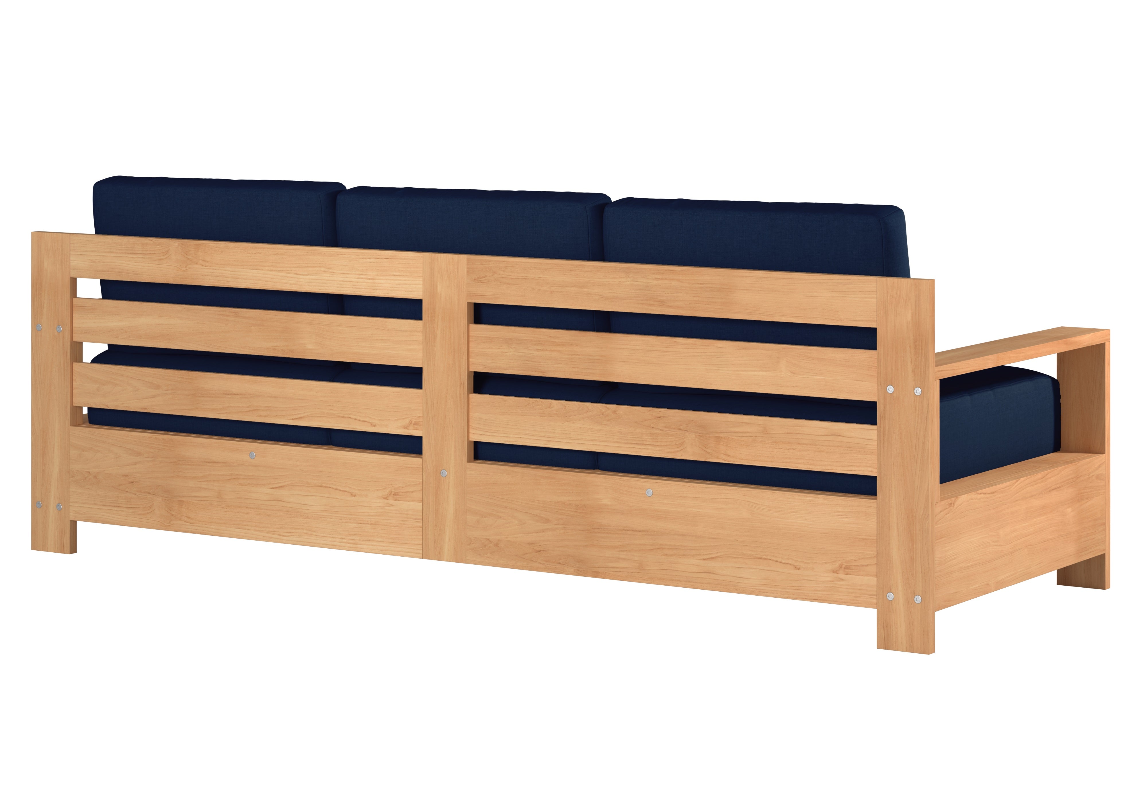 Lothair 3-Person Teak Outdoor Sofa with Sunbrella Navy Cushion - Patio Furniture for Garden, Poolside & Backyard Relaxation