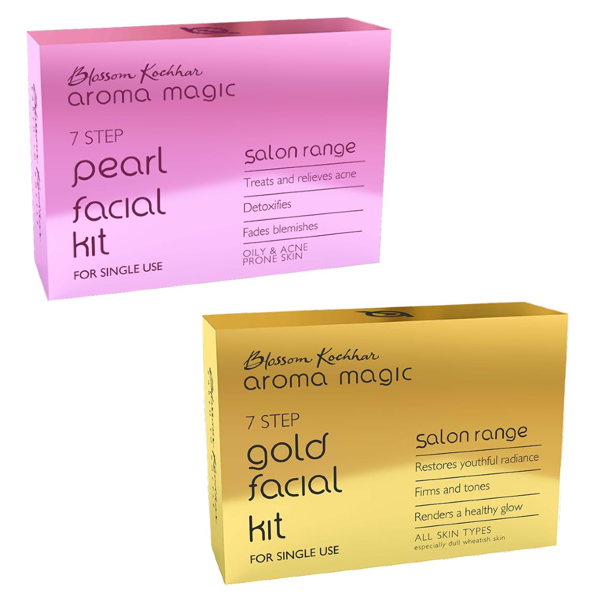 **Aroma Magic 7-Step Single Use Facial Kit Combo – Pearl (Oily & Acne-Prone Skin) & Gold (All Skin Types) | 2-Pack | Deep Cleansing & Glowing Skin for Spa & Home Care**