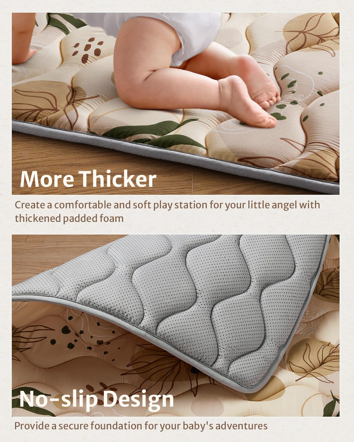 Blissful Diary Extra Thick Baby Play Mat 71x59 Inch - Large Soft Foam Floor Mat for Babies & Toddlers, Foldable Washable Crawling Mat for Playpen & Nursery - Earth Tone Design - Perfect for Playtime, Learning & Safe Crawling