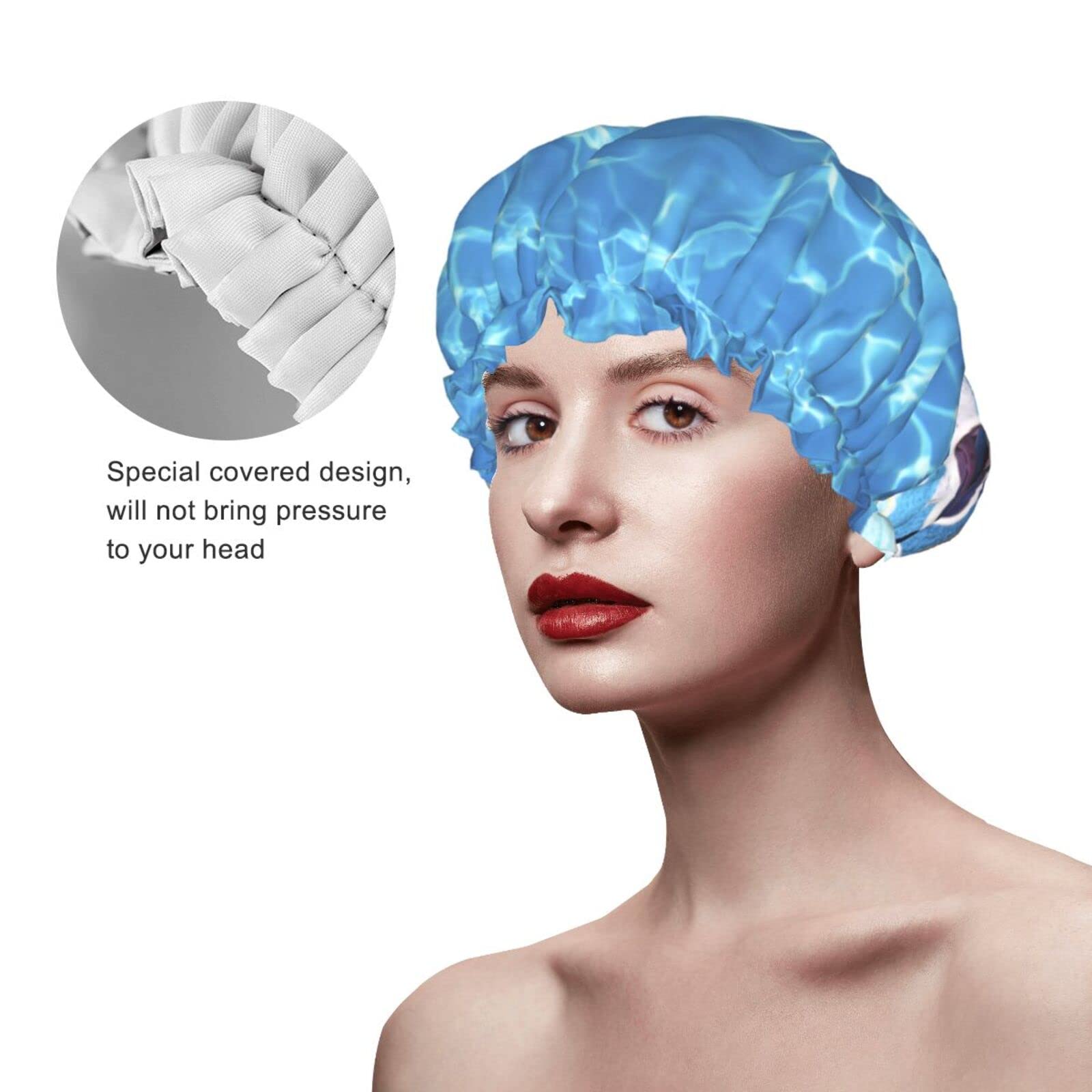 Waterproof Reusable Shower Cap for Women - Double Layer Swimming & Bathing Hair Protection - Perfect for Pool, Beach & Spa Days