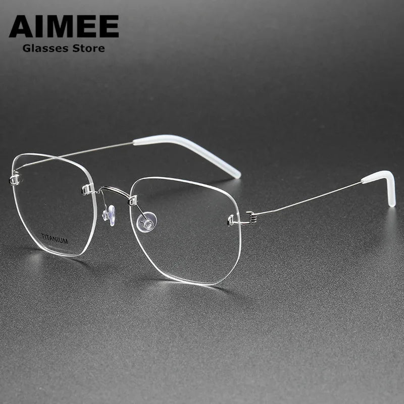 Stylish Aimee Women's Rimless Polygon Screwless Titanium Eyeglasses Frame 942358 - Lightweight & Durable for Work, Reading & Fashion