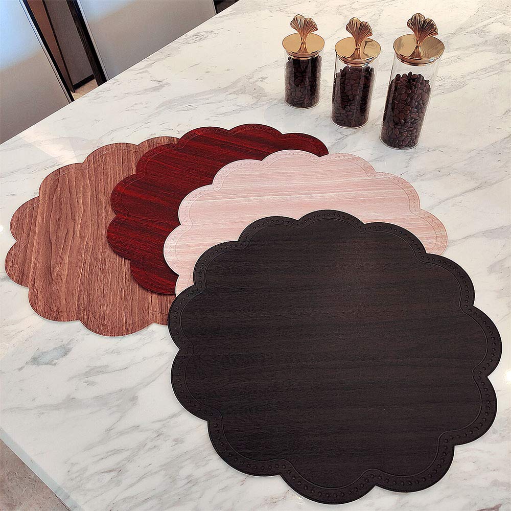 Round Waterproof Placemats Set of 6 - Modern PU Washable Non-Slip Table Mats for Dining Table, Kitchen & Home Decor (Shell Pink) | Perfect for Everyday Meals, Parties & Outdoor Dining