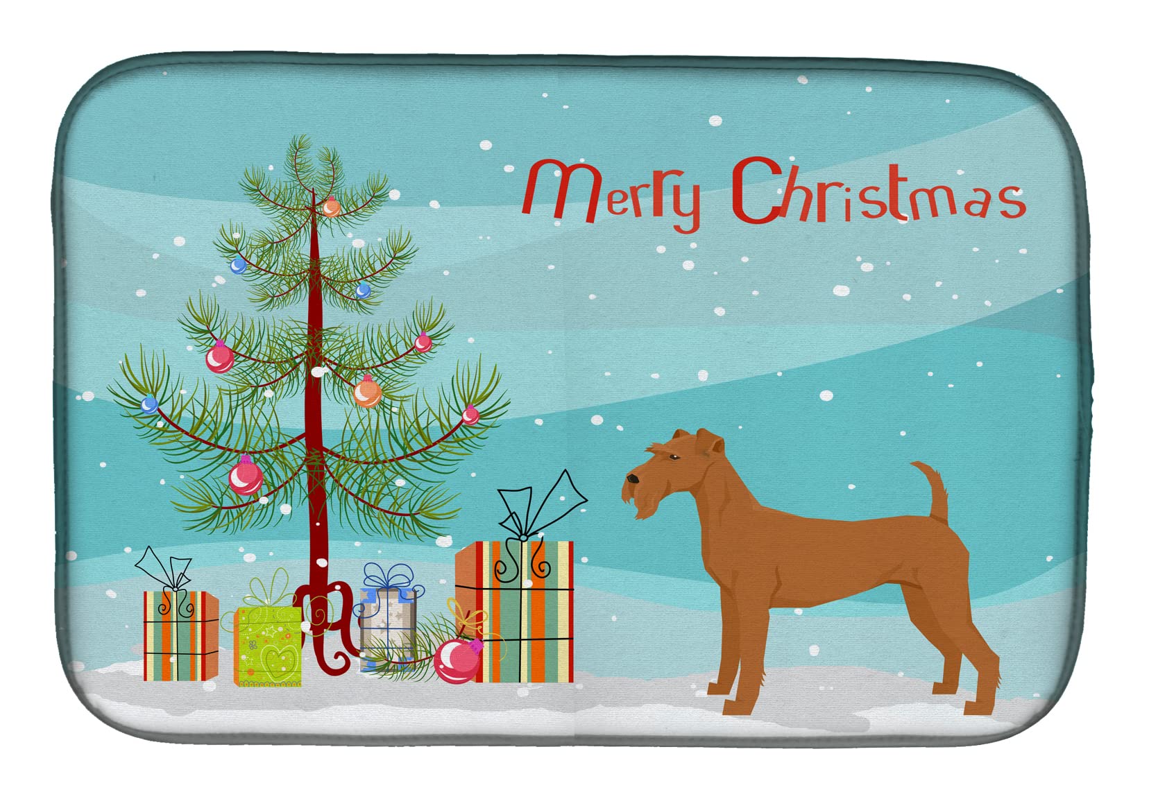 Irish Terrier Christmas Tree Dish Drying Mat - Absorbent Kitchen Counter Pad (14