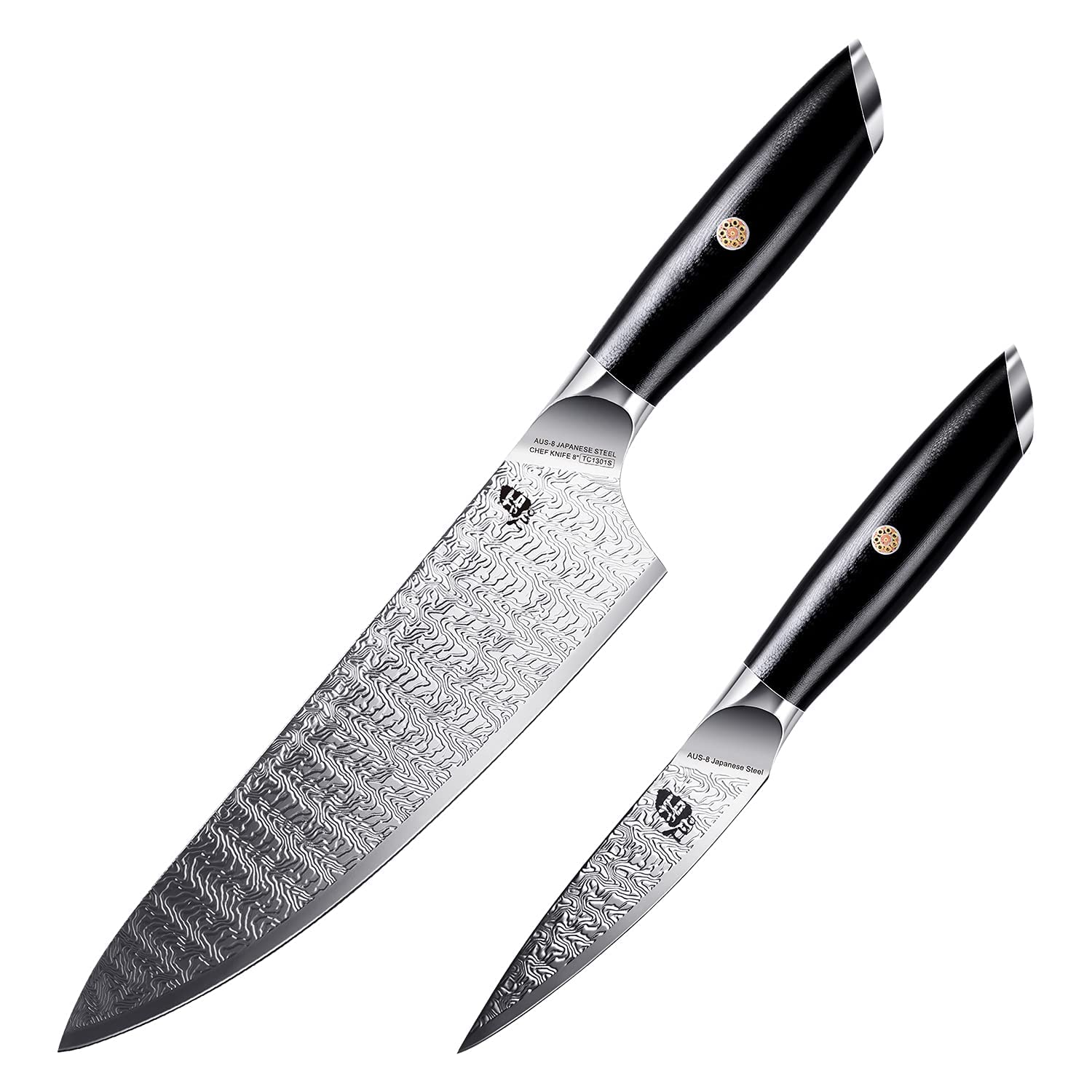 TUO Falcon S Series 8-inch Chef Knife & 3.5-inch Paring Knife Set - Premium AUS-8 Japanese Stainless Steel Kitchen Knives with Ergonomic G10 Handle - Professional Cooking, Slicing, Peeling & Food Prep - Includes Gift Box for Home Chefs & Culinary Enthusiasts