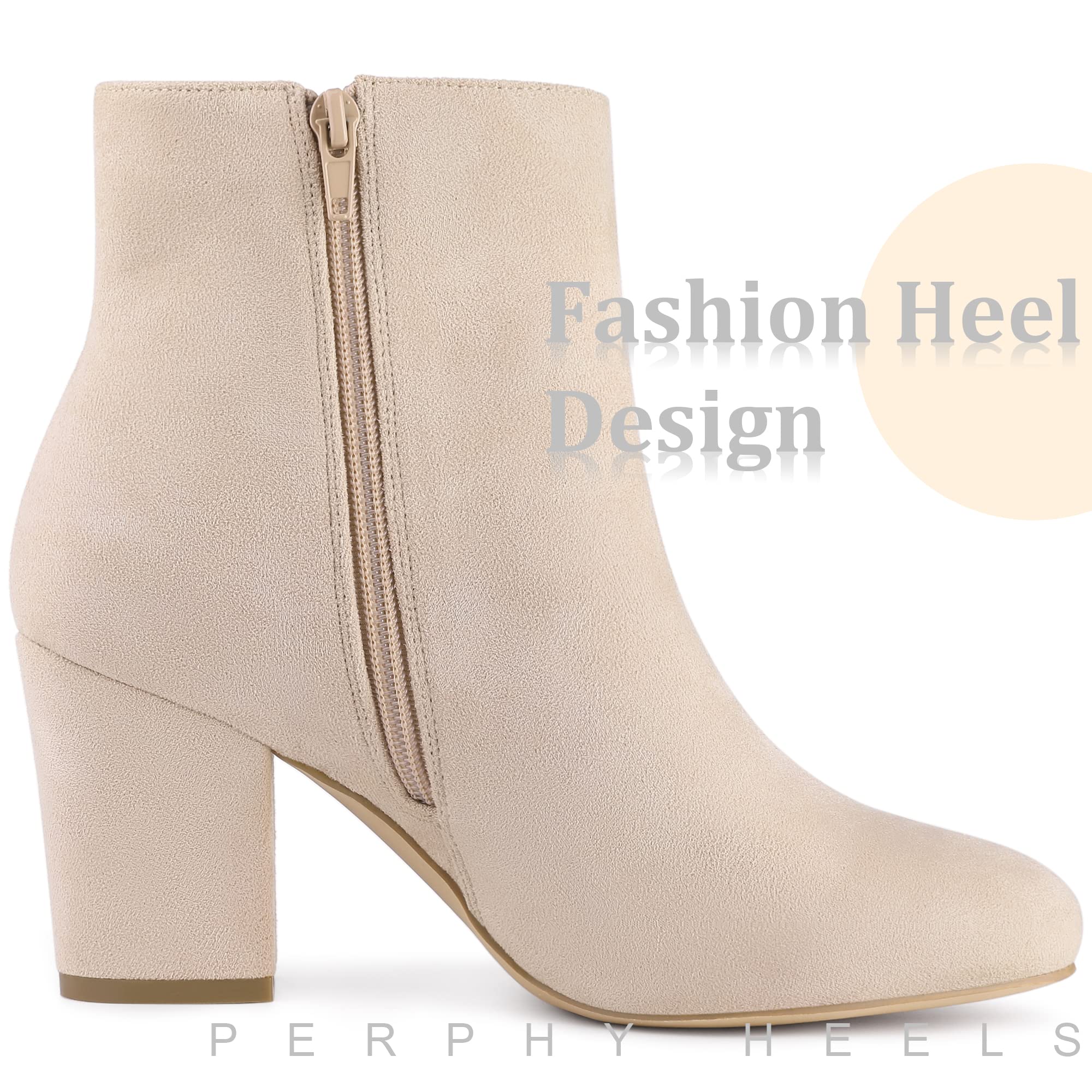 Perphy Women's Round Toe Chunky High Heel Ankle Boots - Comfortable Fashion Booties for Casual Outfits, Office Wear & Date Night
