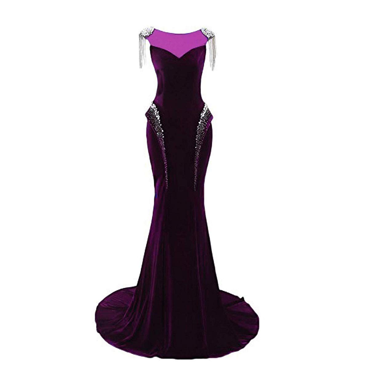 Elegant Women's Symmetrical Trumpet Mermaid Velvet Long Evening Dress with Beaded Tassel - Perfect for Prom, Gala, Wedding & Formal Events