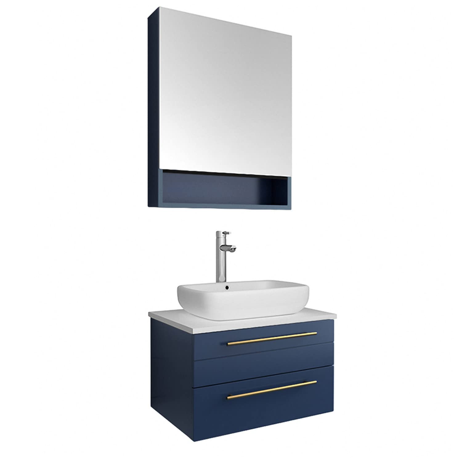 Fresca Stella 24-Inch Wall-Mounted Vessel Sink Vanity Set in Royal Blue - Modern Bathroom Sink for Small Spaces & Powder Rooms