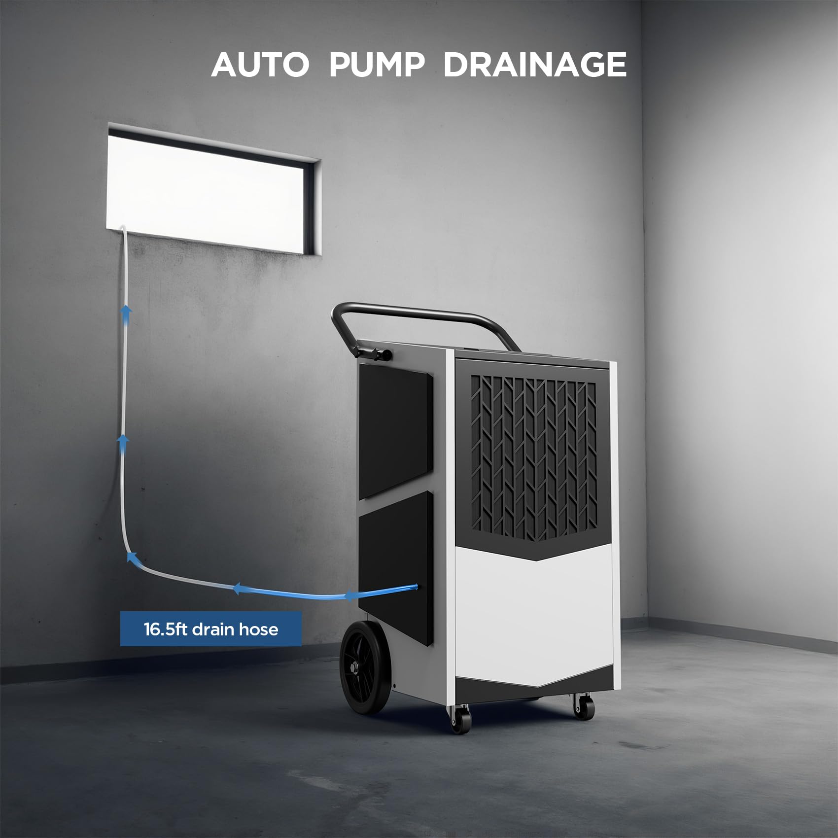 250 Pint Commercial Dehumidifier with Built-in Pump & Drain Hose - Heavy Duty 8000 Sq.Ft Industrial Dehumidification for Basements, Warehouses, Grow Rooms - 24H Timer & Continuous Drainage for High Humidity Areas
