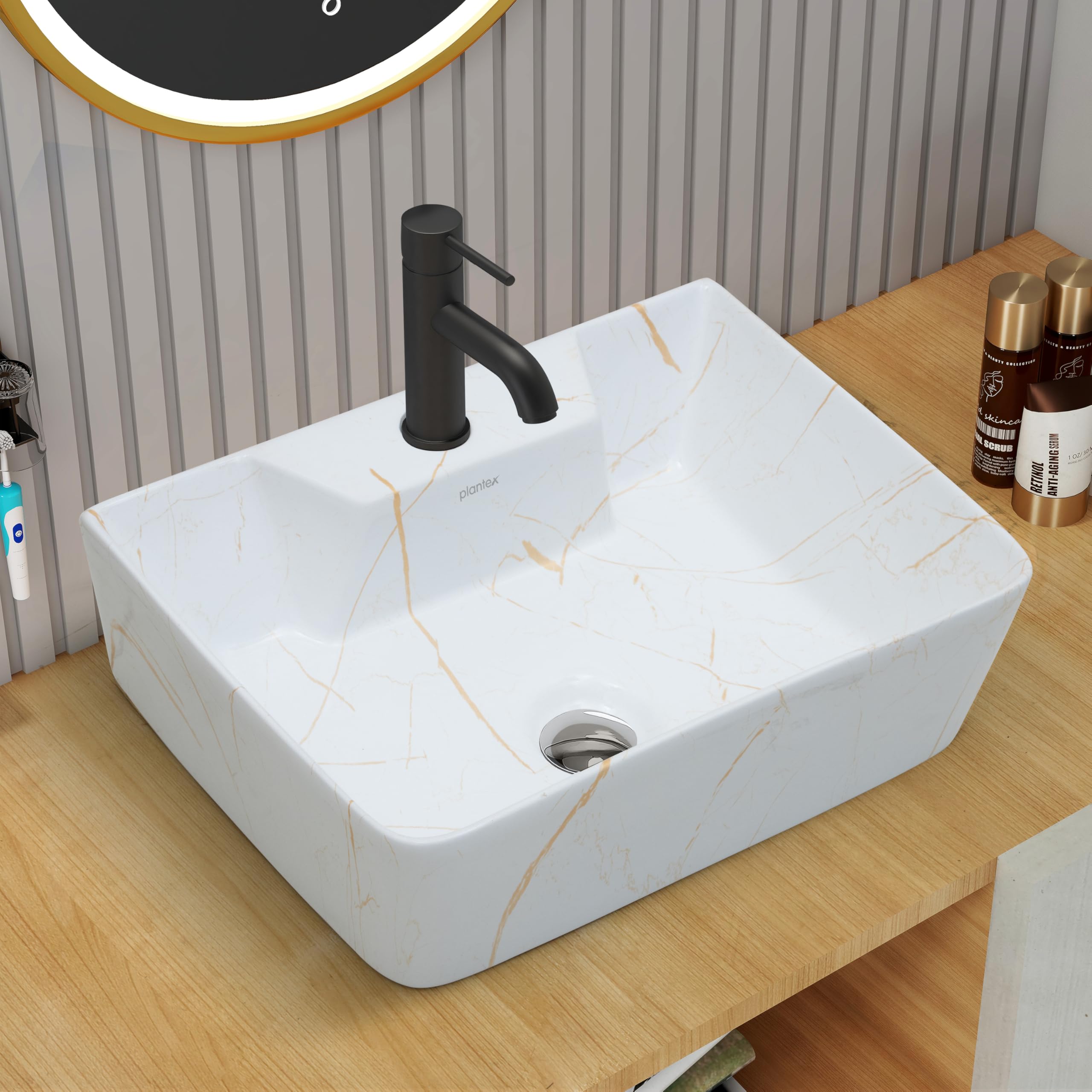 Designer Ceramic Wash Basin for Bathroom & Office - 16x12x5 Inch