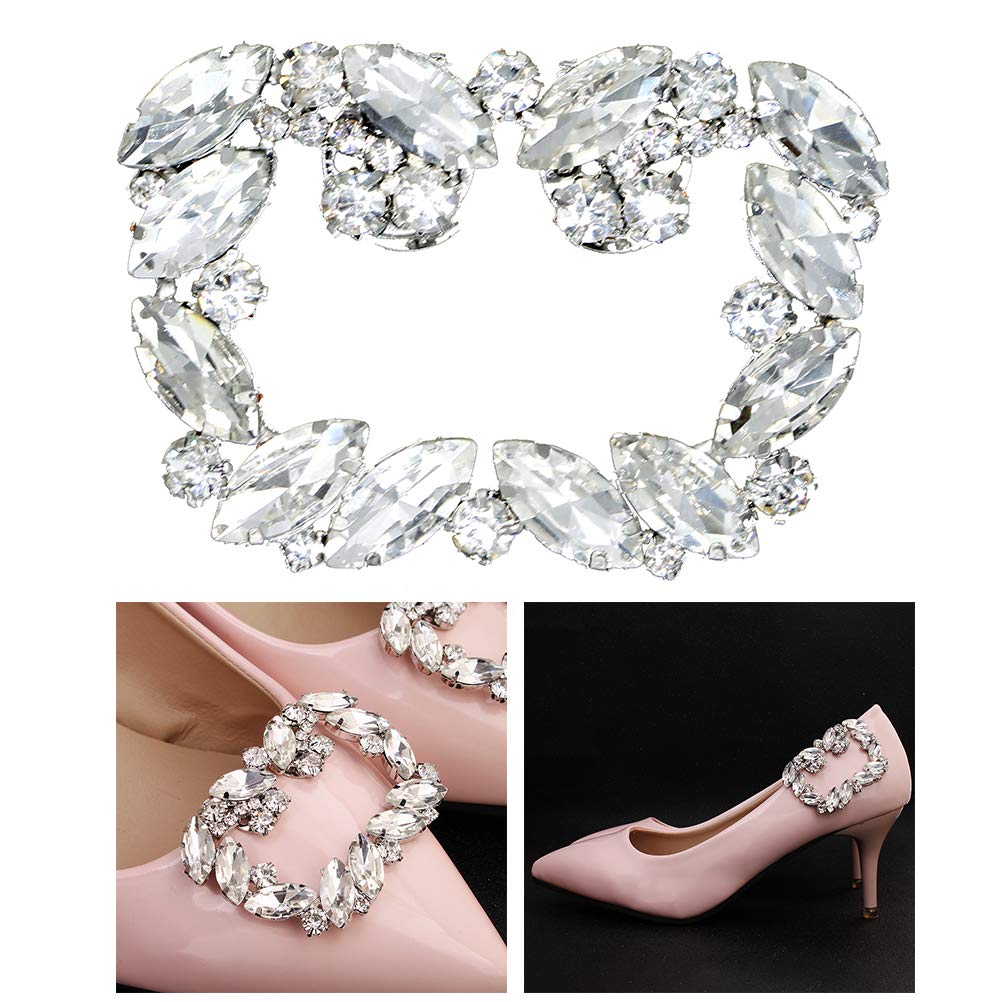 TENDYCOCO Fashion Crystal Shoe Buckle Rhinestone Shoe Clips - DIY Shoe Decor Accessories for Wedding Bride Women (Silver) | Perfect for Bridal Shoes, Prom, Evening Gowns & Special Occasions