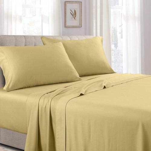 Premium 300 Thread Count King Size Luxury Solid Sateen Sheet Set - Soft & Breathable Bedding for Master Bedroom, Hotel, or Guest Room - Gold Color