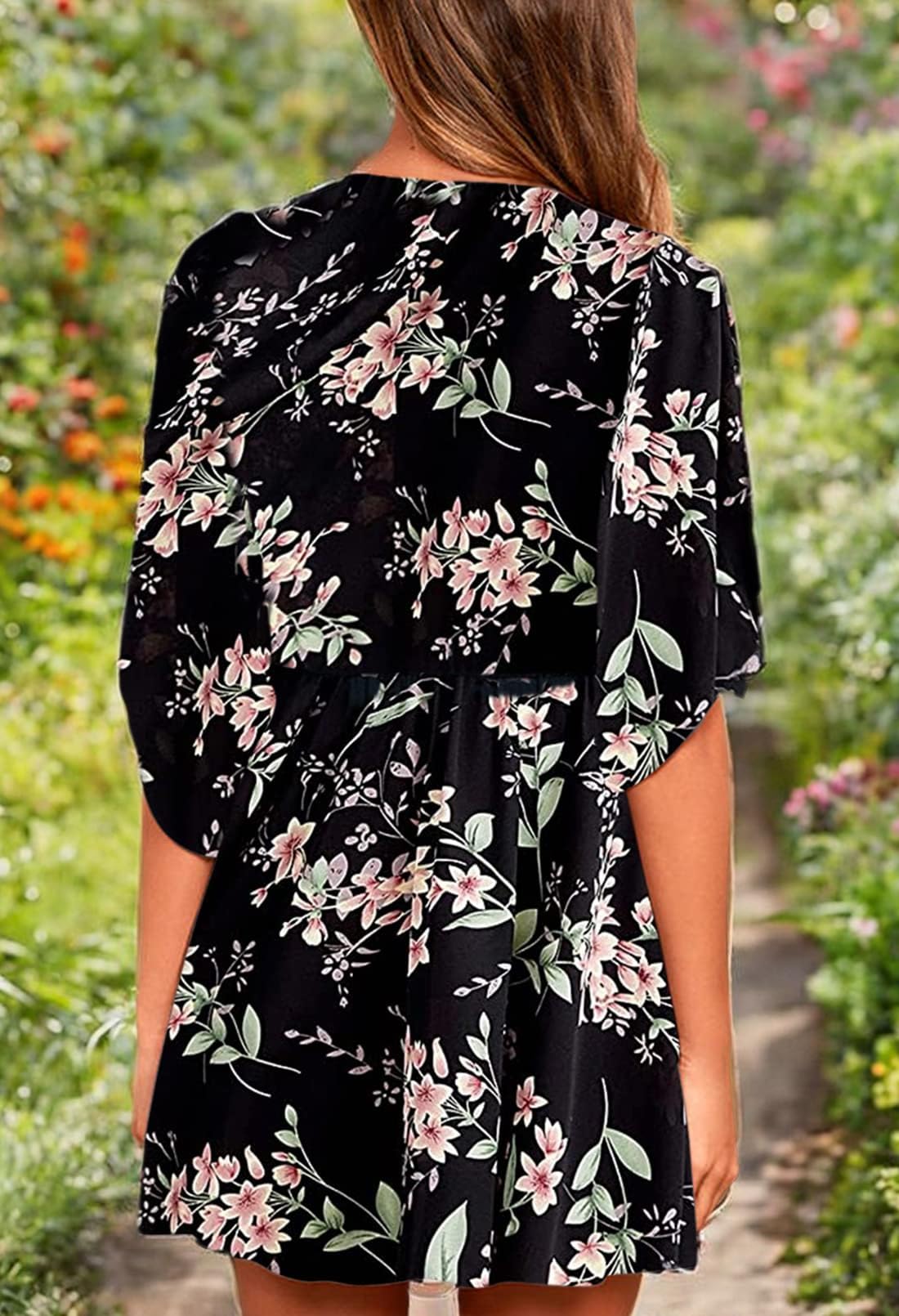 Meenew Women's Summer Casual Loose Tunic Swing Dress - V Neck Short Sleeve Vacation Beach Dress for Travel, Outing & Daily Wear