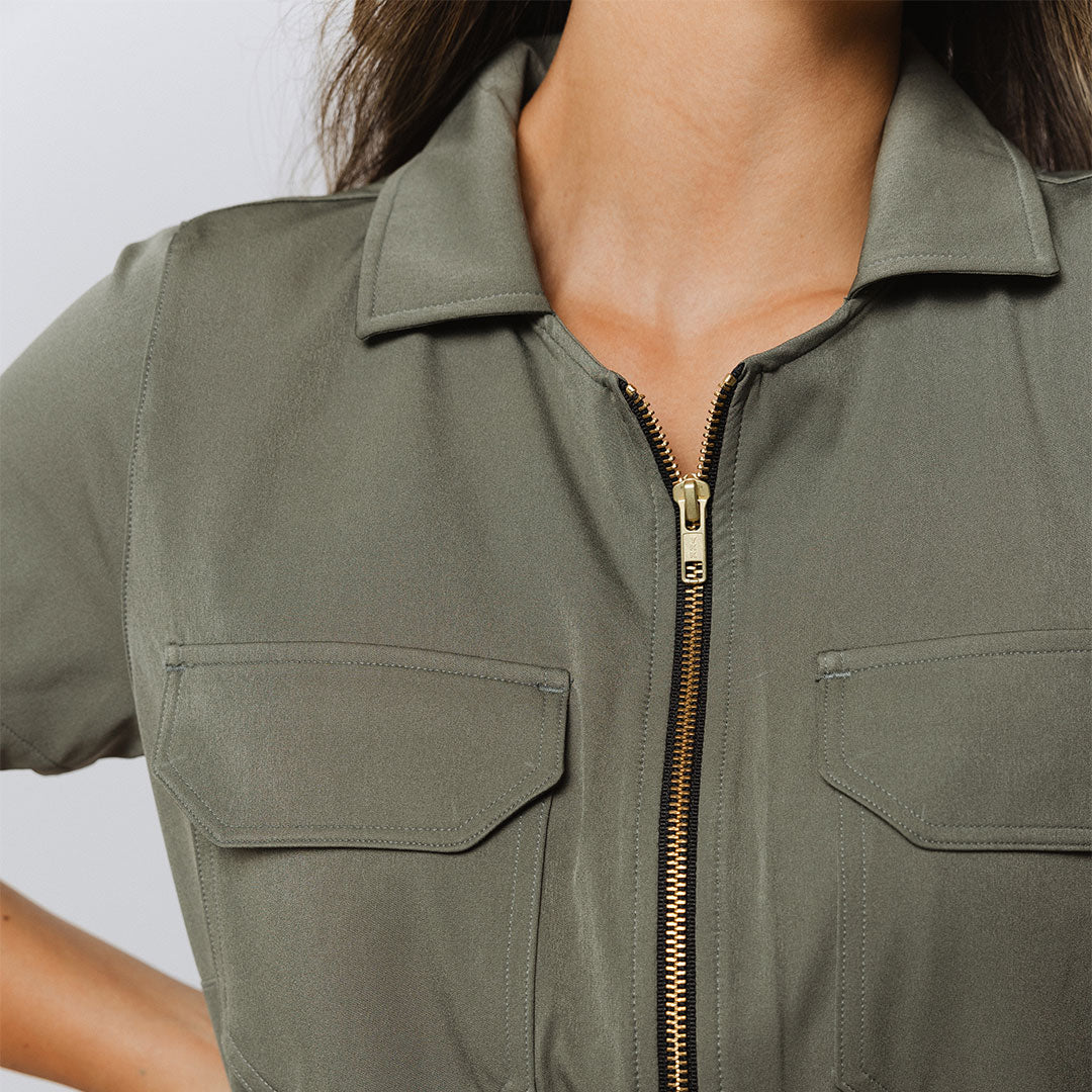 Stylish Olive Green City Jumpsuit for Women - Trendy One Piece Outfit for Urban Fashion, Workwear & Casual Wear
