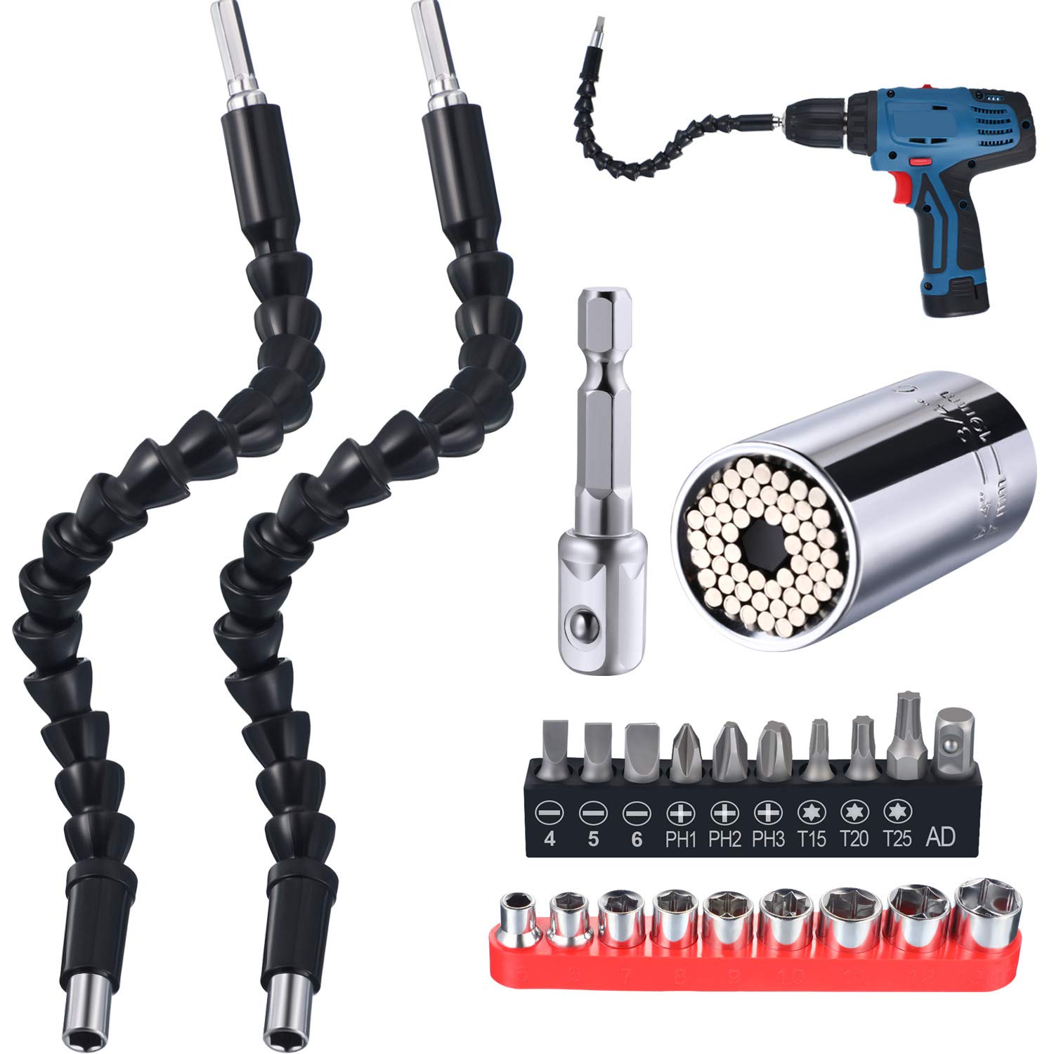 22-Piece Flexible Drill Bit Extension Set - Universal Soft Shaft Connectors for Screwdrivers & Sockets | Perfect for Tight Spaces & DIY Projects