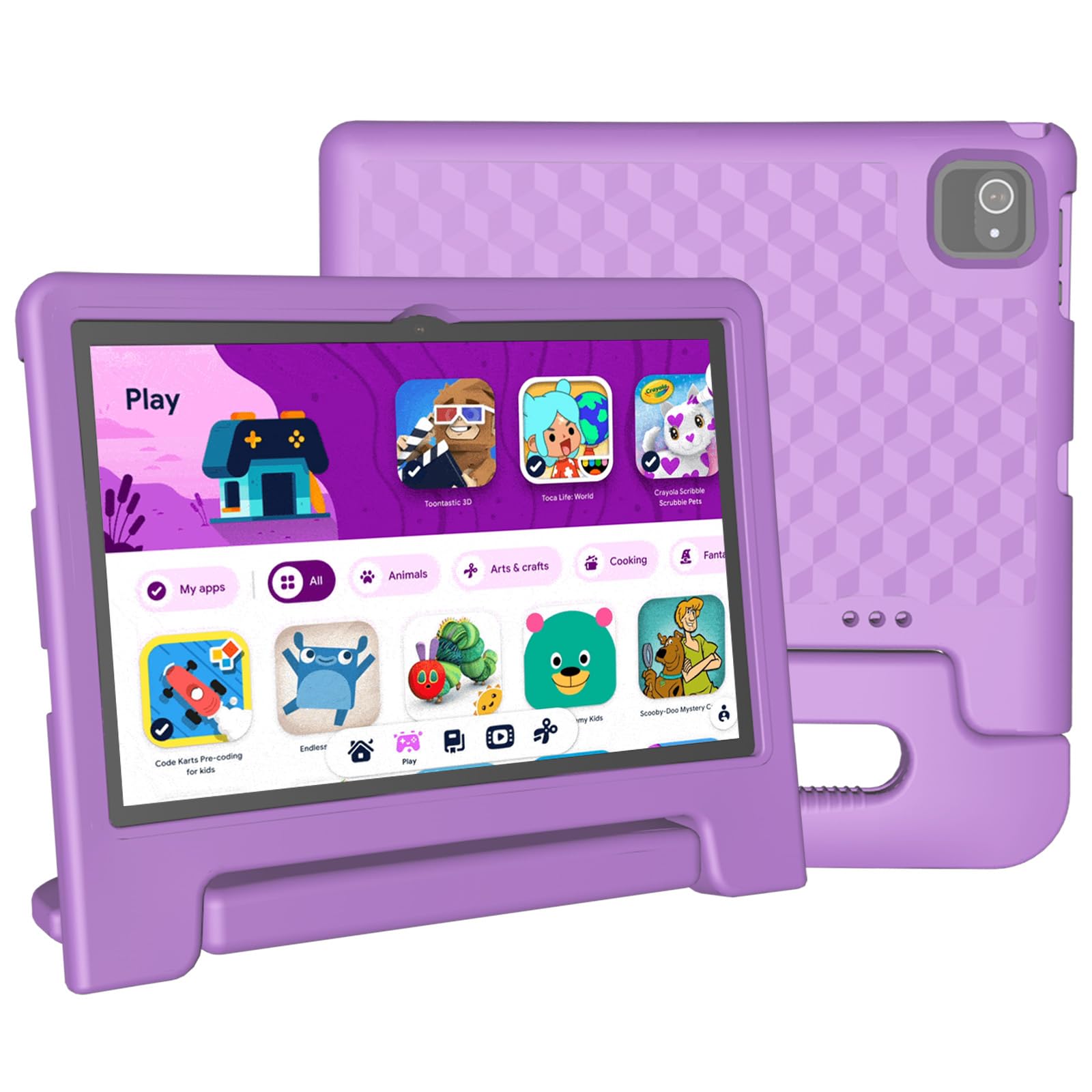 JREN 10.1 Inch Kids Tablet with Parental Control - Android 14, 8GB RAM + 64GB Storage, WiFi, 6000mAh Battery, Dual Camera & Shockproof Case - Purple | Educational Learning Tablet for Toddlers & Children | Perfect for Homeschooling, Travel & Entertainment