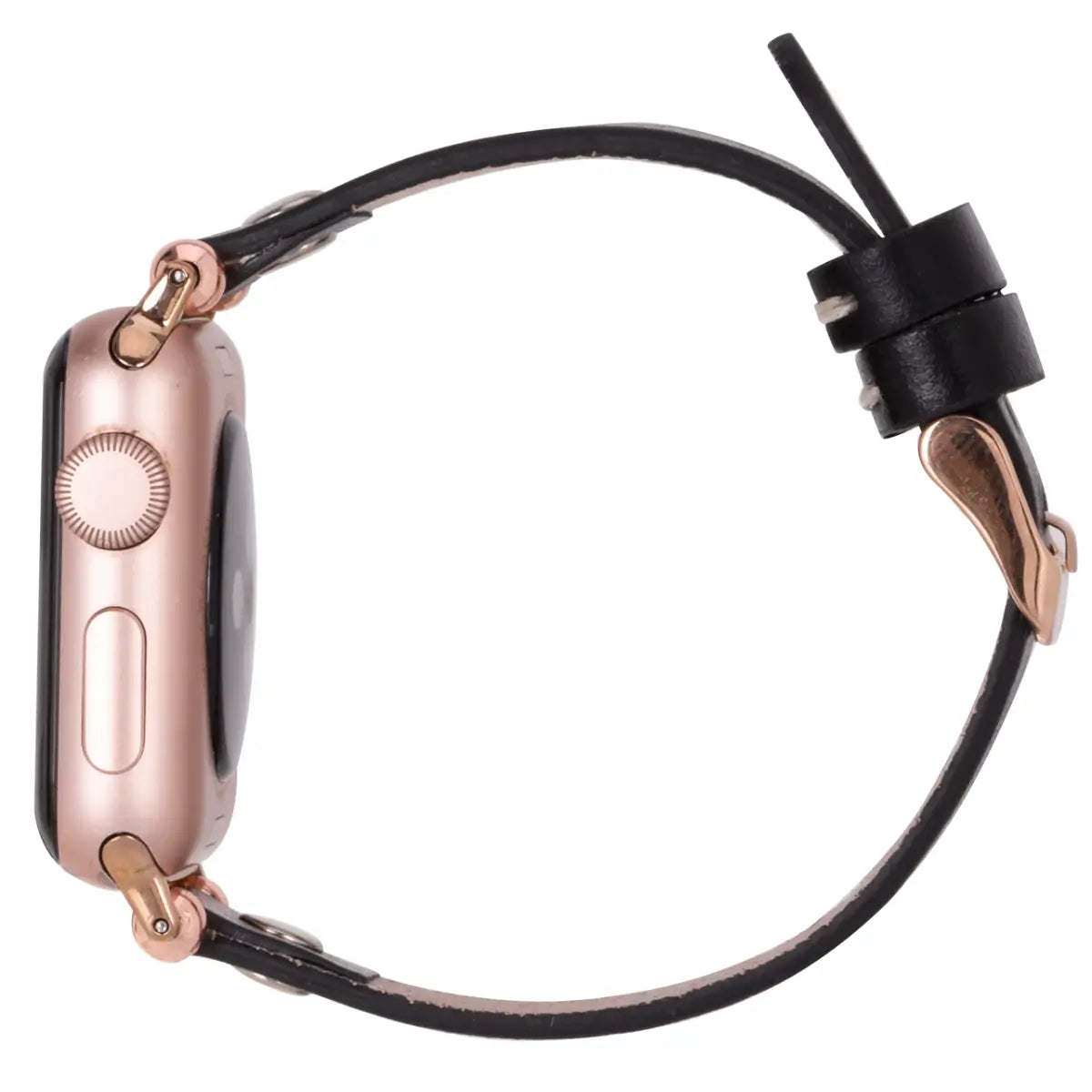 Slim Black Leather Apple Watch Band with Silver Rivet - Stylish & Durable Replacement Strap for Workout, Office & Everyday Wear