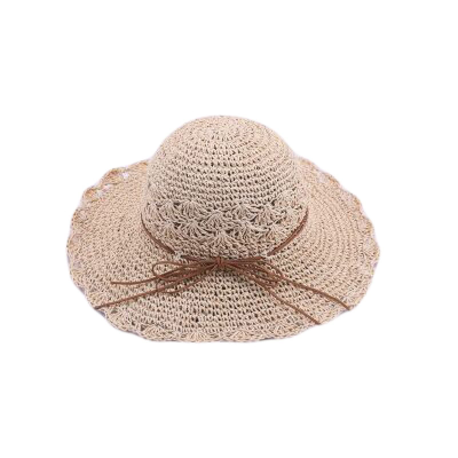 Women's Wide Brim Sun Hat - Foldable Straw Beach Hat for Summer UV Protection - Handmade Crochet Sun Visor with Long Brim - Perfect for Beach Vacations, Poolside Lounging & Outdoor Activities