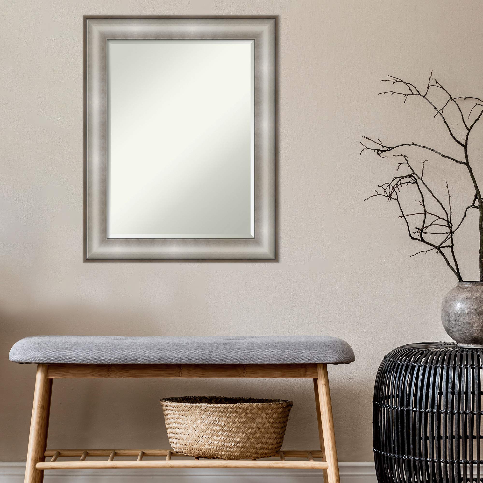 Amanti Art 29x23 Inch Silver Rectangle Bathroom Mirror with Beveled Edge - Traditional Frame for Over Sink, Horizontal or Vertical Hanging - Perfect Bathroom Wall Decor for Vanity, Powder Room & Guest Bath