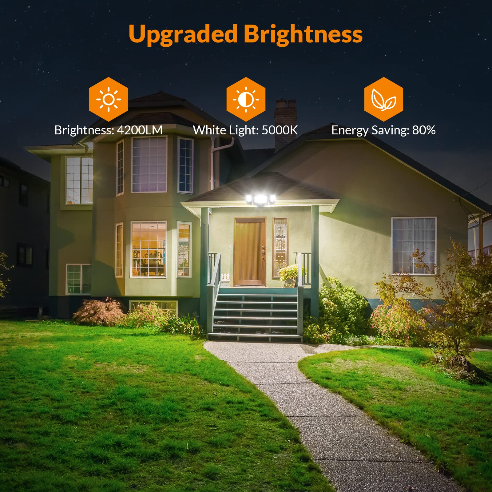 LEPOWER 42W LED Flood Lights Outdoor - 4200LM Bright Security Lights with 3 Adjustable Heads, Switch Controlled, 220° Wide Angle & IP65 Waterproof - Perfect for Garage, Yard, Porch, Backyard, and Driveway Lighting (Black)
