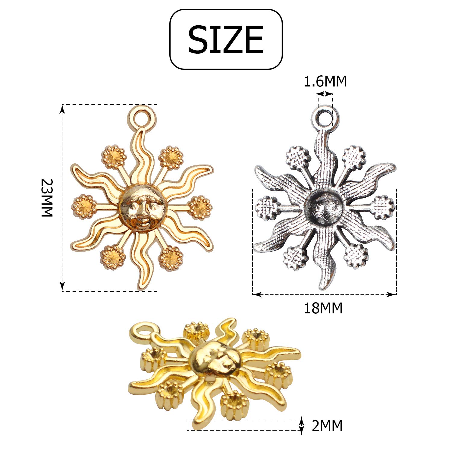 40pcs 23mm Alloy Celestial Sun Charms - Tibetan Smile Pendants for DIY Jewelry Making (Earrings, Necklaces, Bracelets) - Perfect for Boho, Hippie & Spiritual Accessories