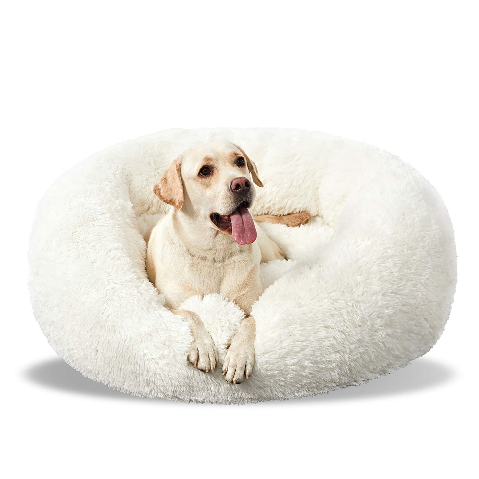 Washable Round Donut Dog Bed for Large Dogs - Ultra Soft Calming Cuddler Pet Bed for Anxiety Relief - Perfect for Crates, Living Rooms & Bedrooms