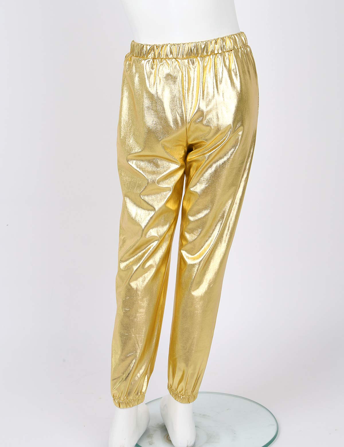 Gold Dance Pants for Girls - Metallic Elastic Harem Pants & Kids Fancy Dress Up Hot Pants | Perfect for Dance Performances, Costume Parties & Playtime