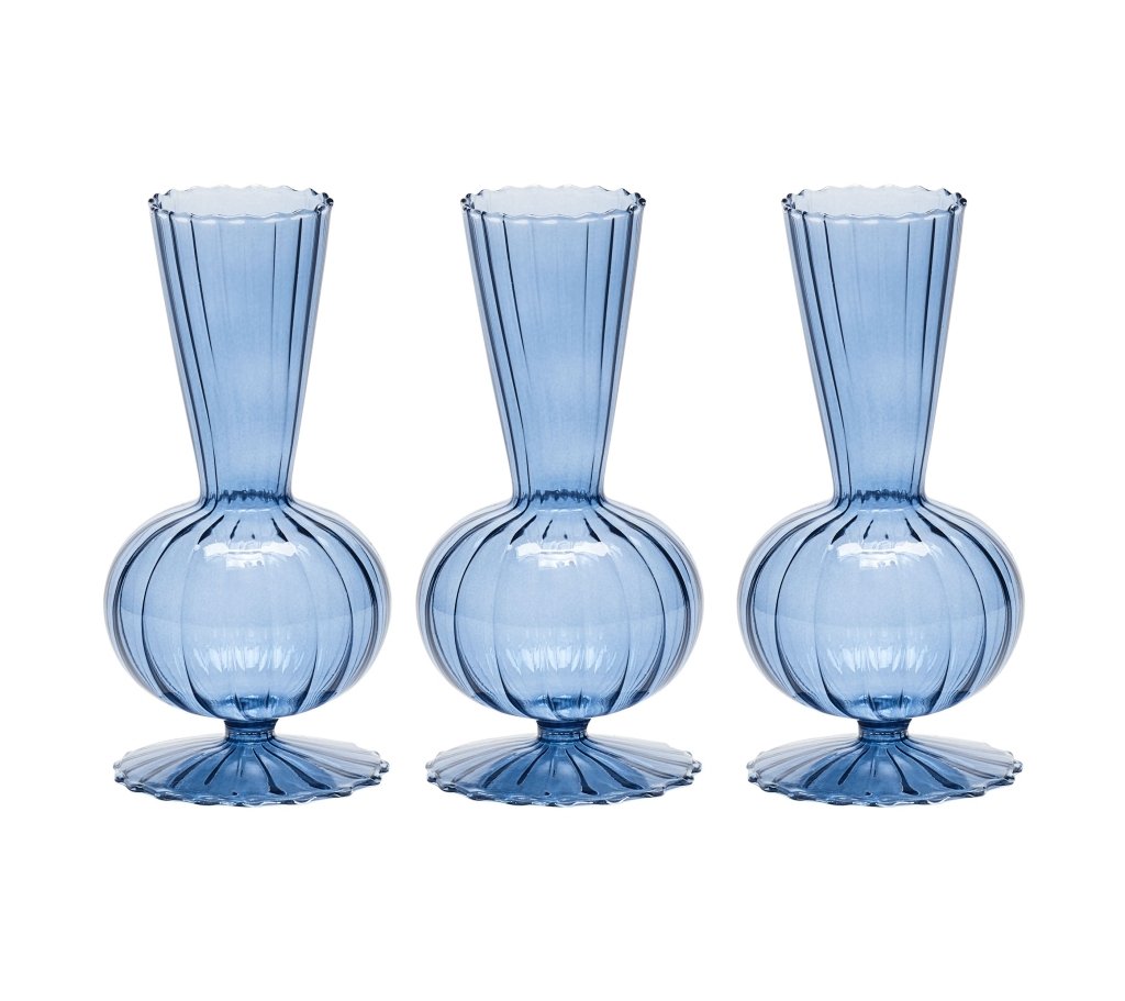 Cadet Blue Tess Bud Vase Set of 3 - Small Glass Flower Vases for Table Centerpieces, Wedding Decor, Home Decor and Gift Giving