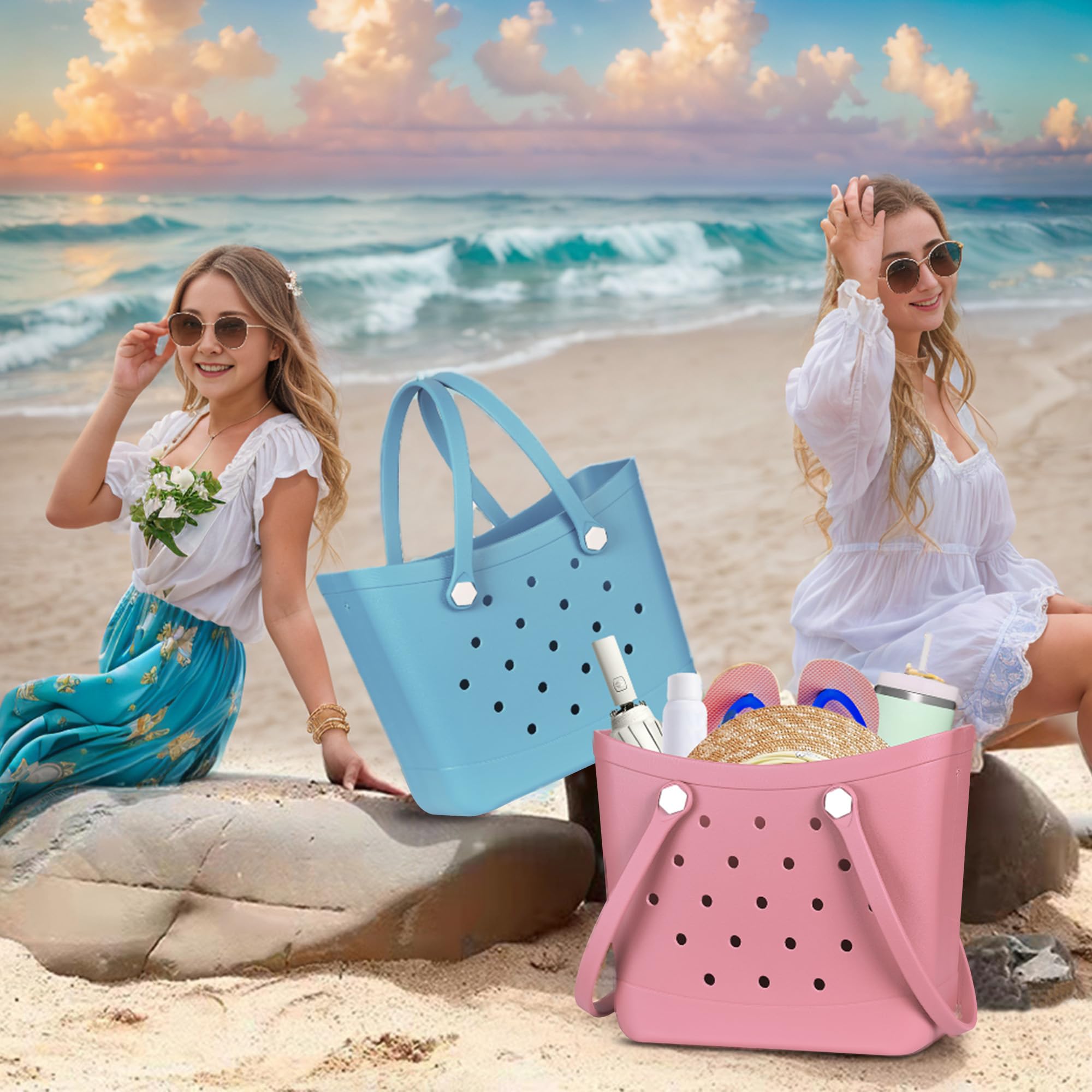 **Waterproof Large Beach Tote Bag - Durable Rubber Tote for Pool, Boat, Groceries & Sports | Perfect for Summer Travel, Shopping & Outdoor Activities**