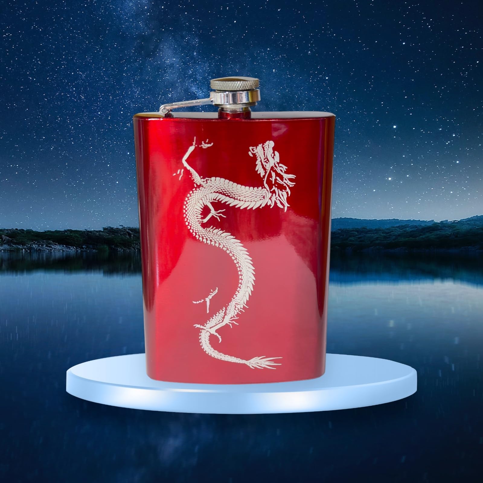 8oz Red Chinese Dragon Flask - Stainless Steel Hip Flask for Whiskey, Bourbon & Liquor - Perfect for Gifts, Parties, Travel & Outdoor Adventures