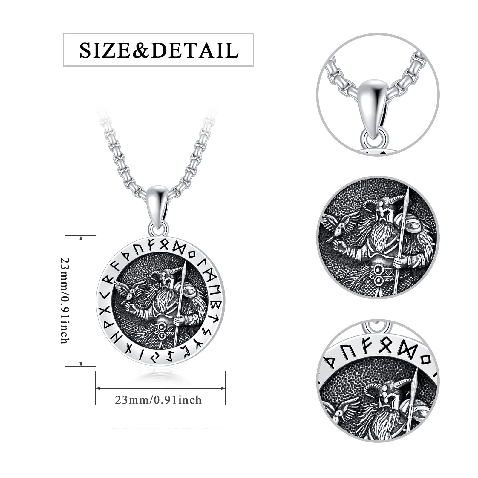 Viking Necklace for Men & Women - Norse Jewelry Sterling Silver Pendant with 2mm 22+2 Inch Rolo Chain - Perfect Gift for Birthday, Anniversary & Viking Enthusiasts (Includes Gift Box)