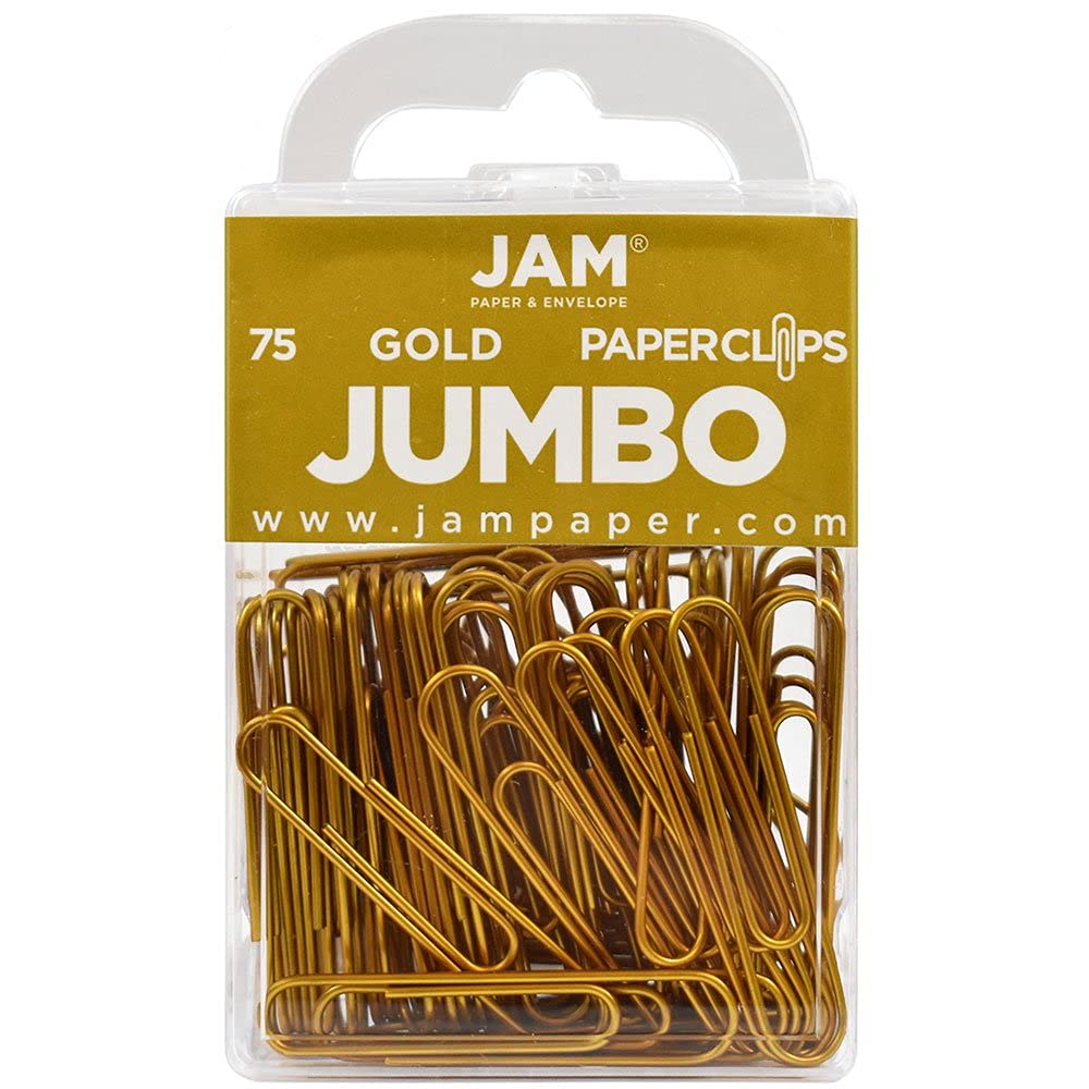 Jumbo Gold Paper Clips - 75 Pack Bulk Colored Paperclips for Office, School & Crafting - JAM Paper Brand