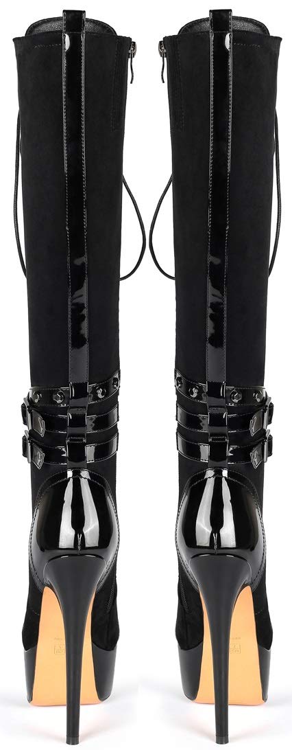 YODEKS Women's Platform Stiletto Over The Knee High Boots - Lace Up High Shaft Heeled Booties for Women, Fashionable Winter Boots for Party, Night Out & Date Night