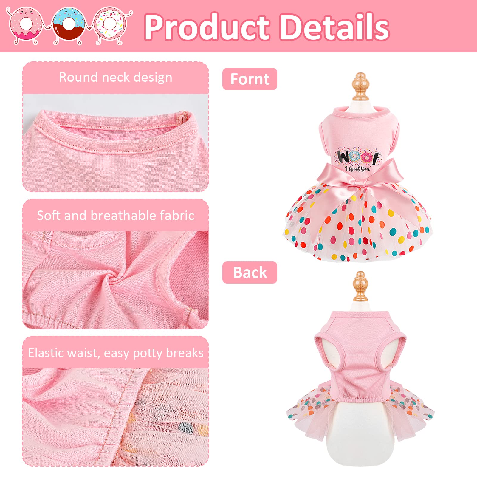 Cute Princess Dog Dress for Small Dogs - Birthday Party Pet Clothes for Chihuahua, Yorkie & Shih Tzu - Puppy Cat Wedding & Holiday Outfit - Perfect for Special Occasions & Photo Shoots