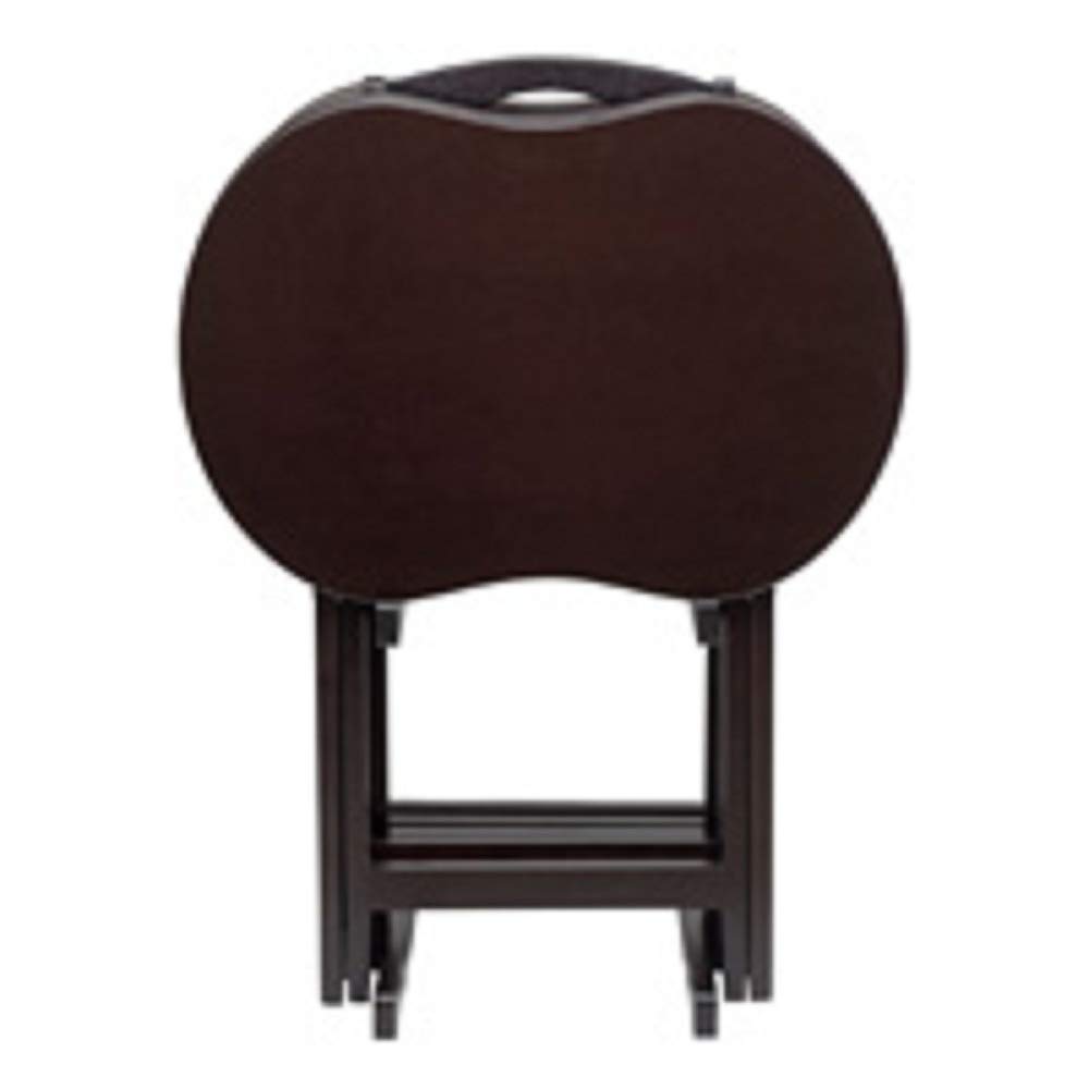 Modern 5-Piece Dark Brown Folding Snack Tables with Peanut Top - 25.75 Inch Portable Side Tables for Living Room, Patio, Dorm, and Outdoor Picnics