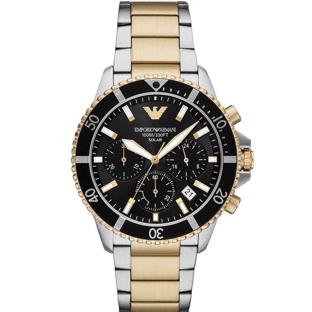 Emporio Armani AR11680 Men's Solar Chronograph Watch - Waterproof Stainless Steel for Business, Travel & Outdoor Adventures
