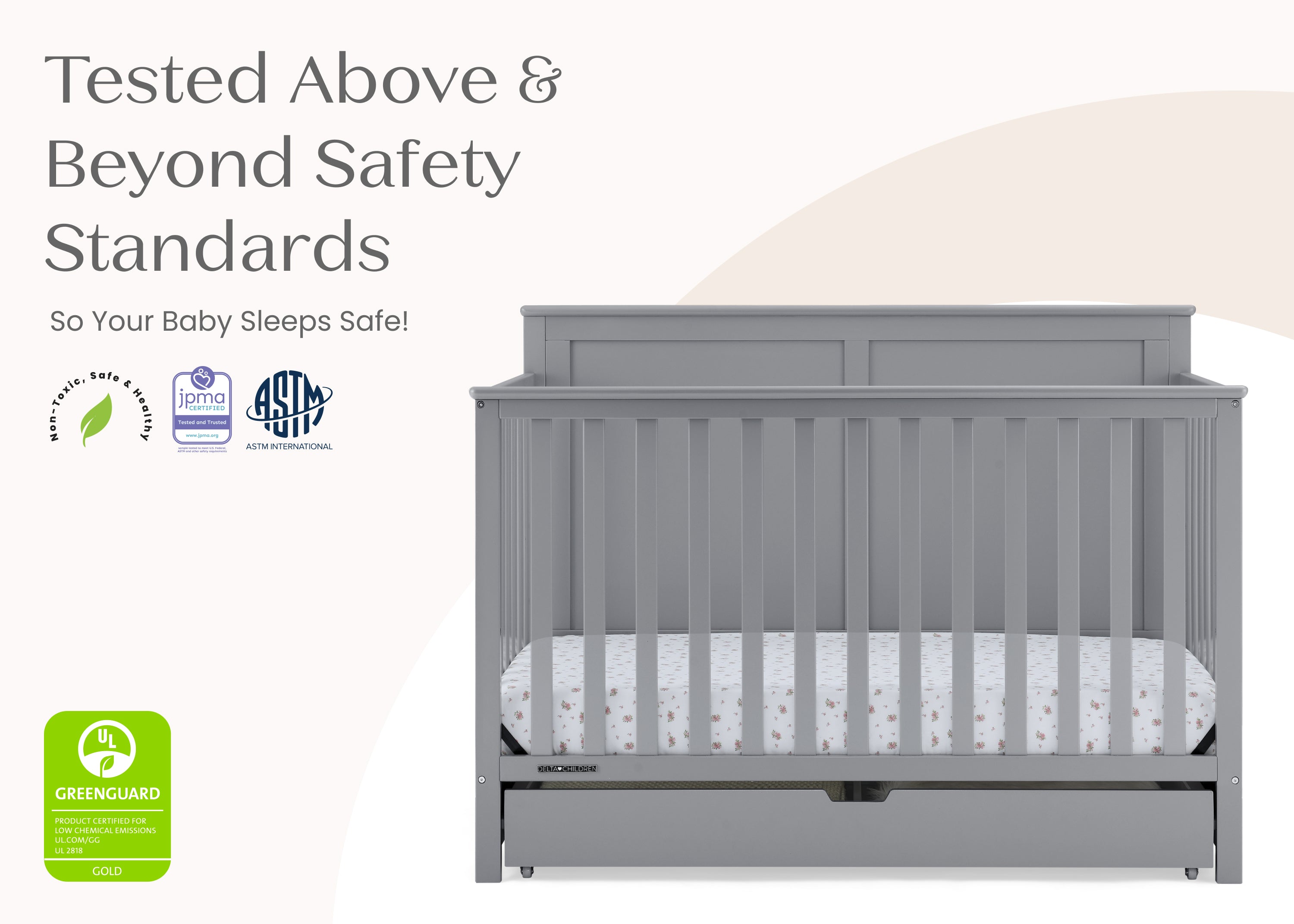 Logan 6-in-1 Convertible Baby Crib with Underdrawer Storage - White Nursery Furniture for Newborn to Toddler Bed | Perfect for Small Spaces & Modern Nurseries
