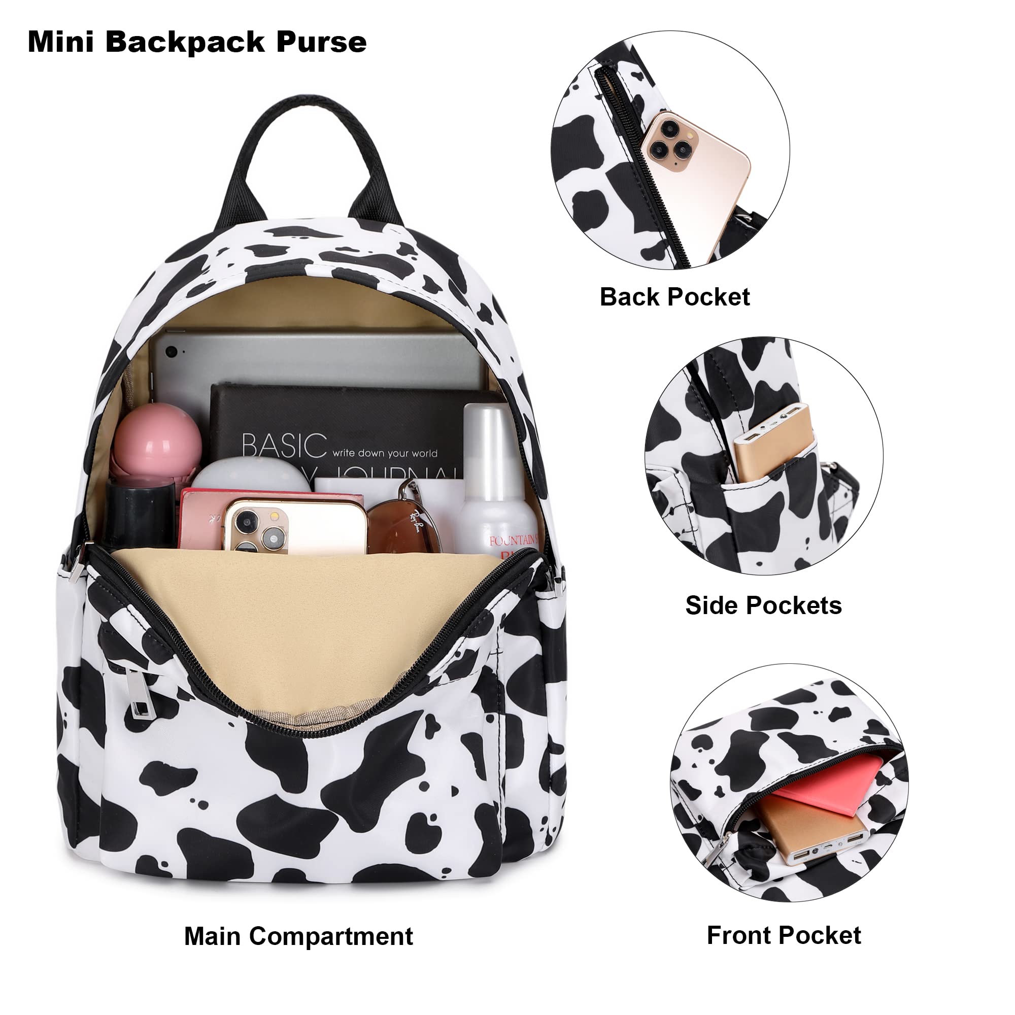Cow Print Mini Backpack for Women & Girls - Cute Small Backpack Purse for School, Travel, Work & Daily Use | Fashionable Cowhide Design for Teens, Adults & Kids