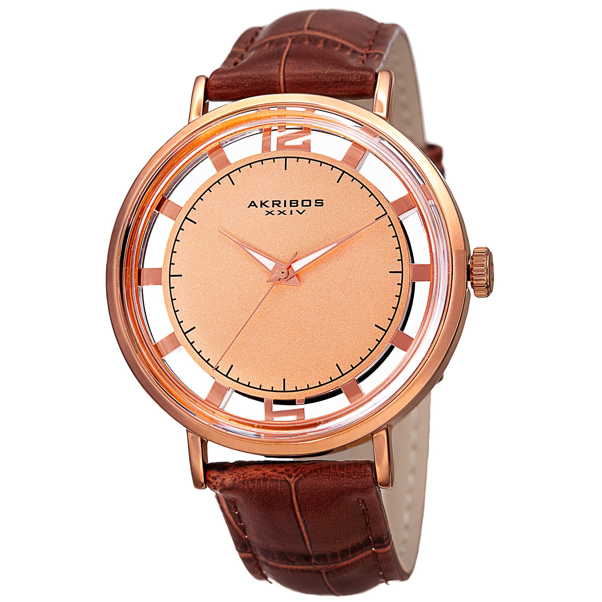 Akribos XXIV Men's Skeleton Watch with Luminescent Arabic & Baton Markers - Embossed Alligator Leather Strap - Perfect for Business, Formal Events & Luxury Gifts - AK860